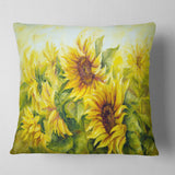 Bright Yellow Sunny Sunflowers - Floral Painting Throw Pillow