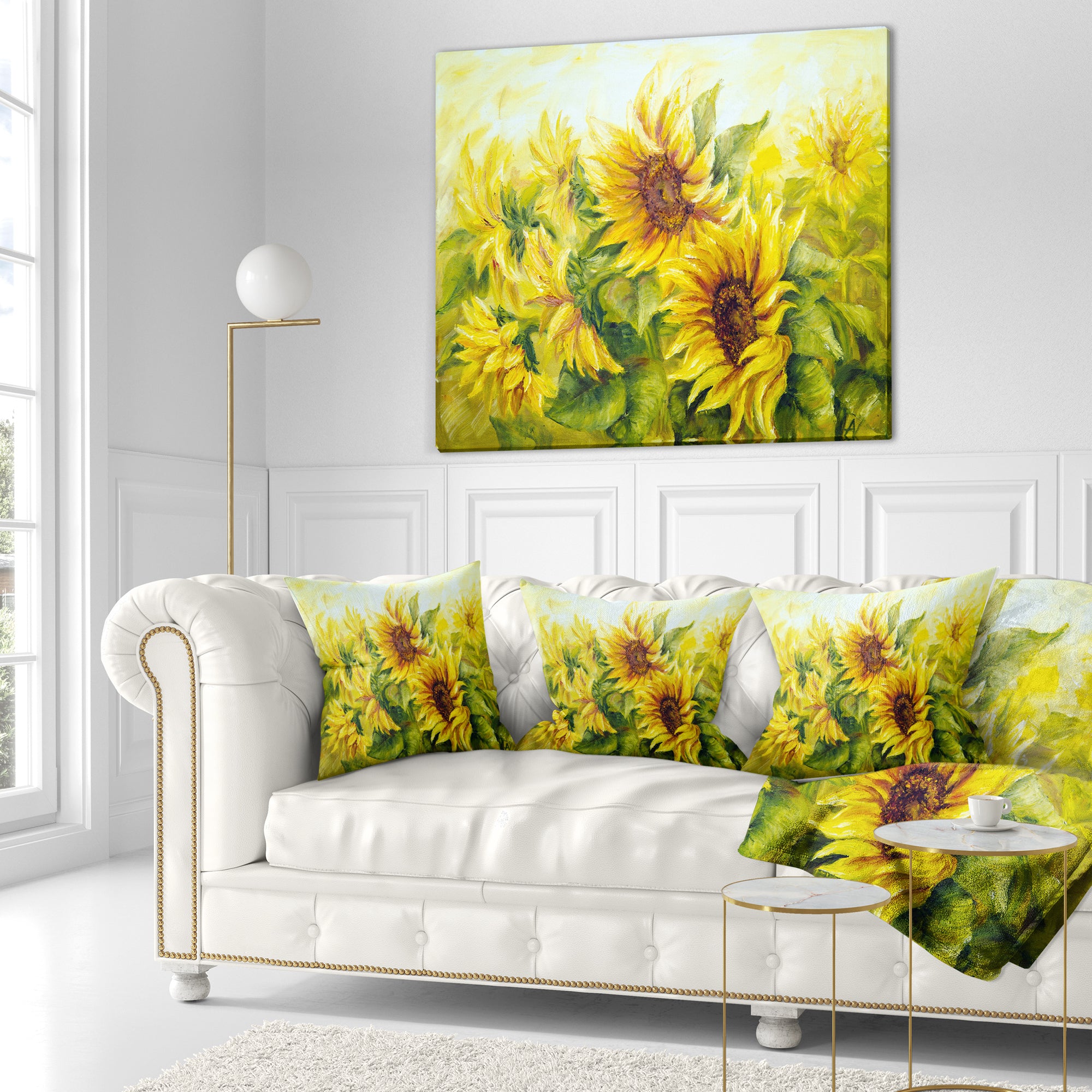Bright Yellow Sunny Sunflowers - Floral Painting Throw Pillow