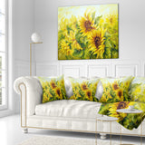 Bright Yellow Sunny Sunflowers - Floral Painting Throw Pillow