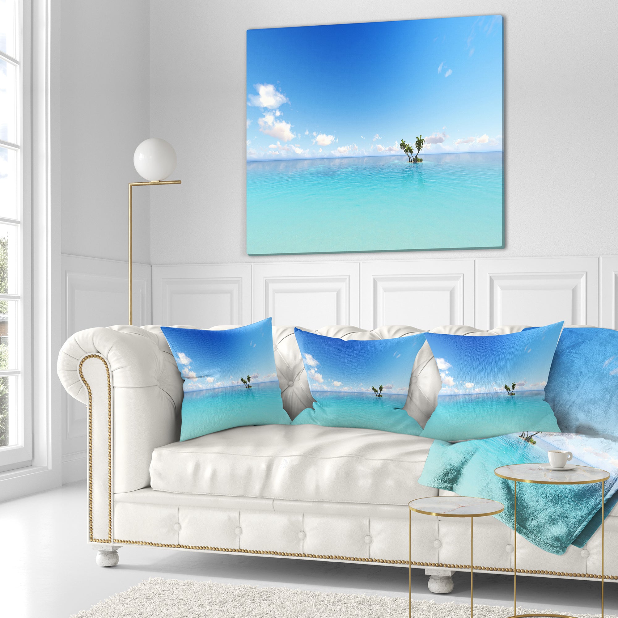 Blue Corals Island Sea - Seascape Throw Pillow