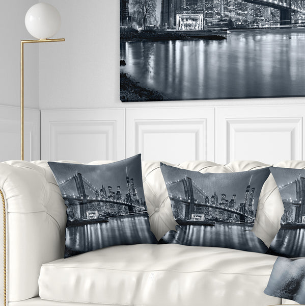 Panorama New York City at Night - Cityscape Throw Pillow - 16x16 – Designart