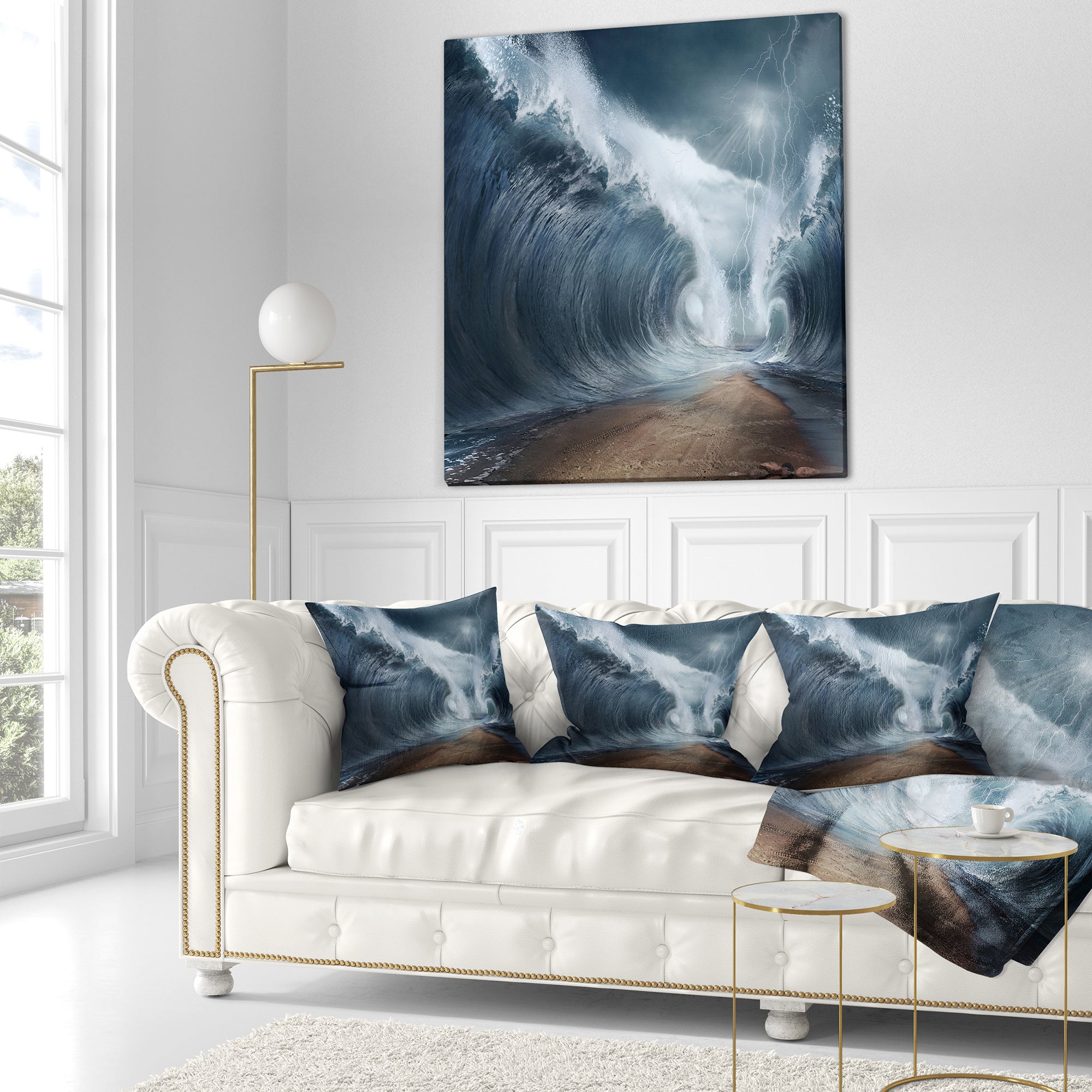 Waves over the Parted Sea Path - Seashore Throw Pillow