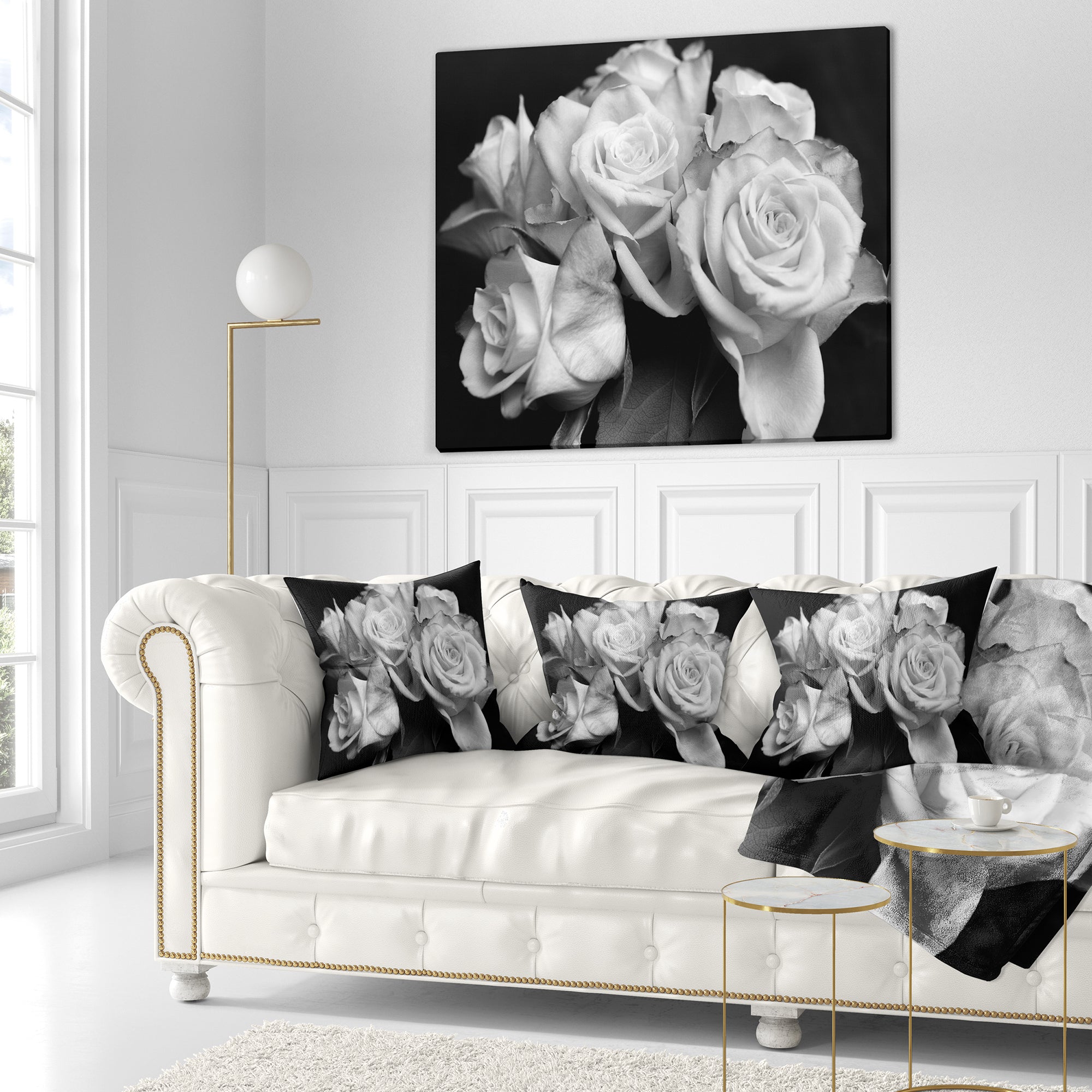 Bunch of Roses Black and White - Floral Throw Pillow