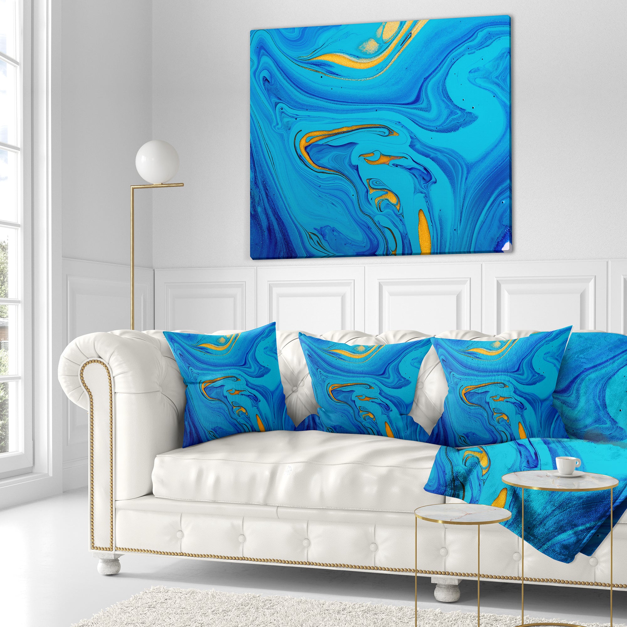 Light Blue Abstract Acrylic Paint Mix - Abstract Throw Pillow