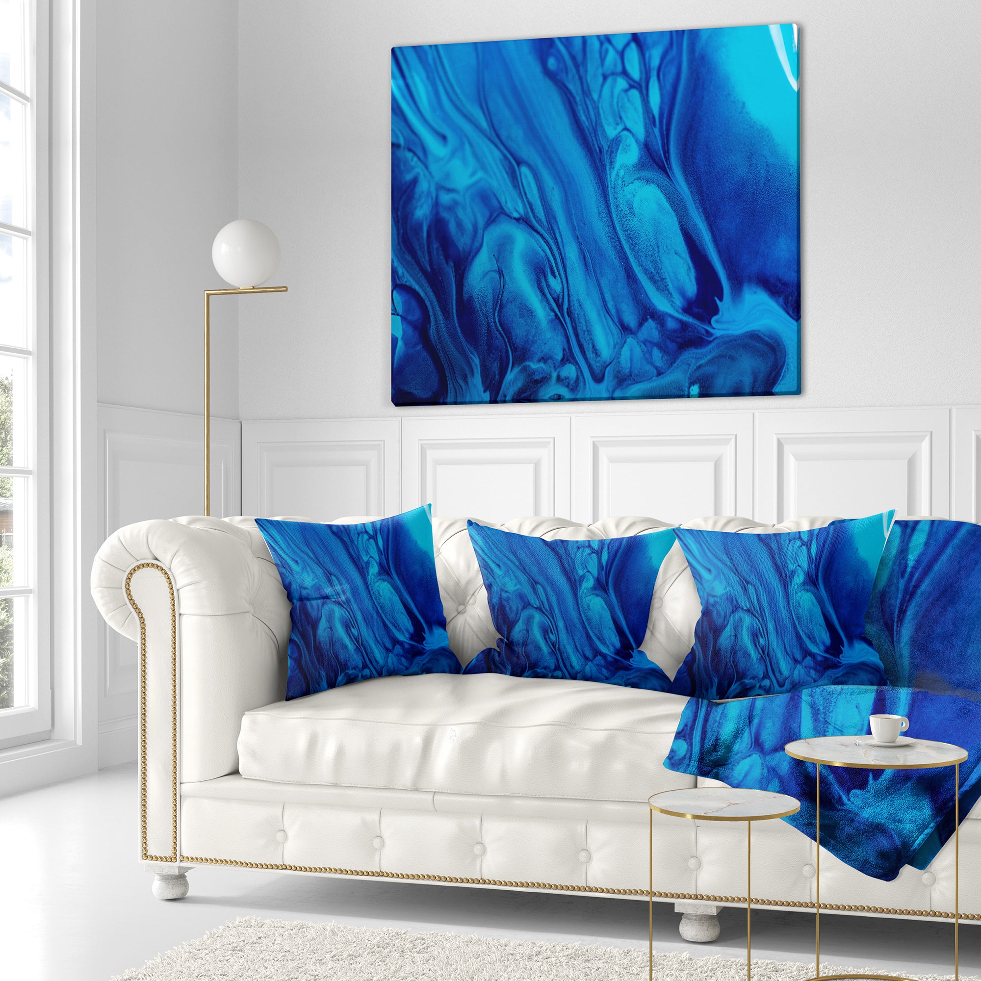 Dark Blue Abstract Acrylic Paint Mix - Abstract Throw Pillow