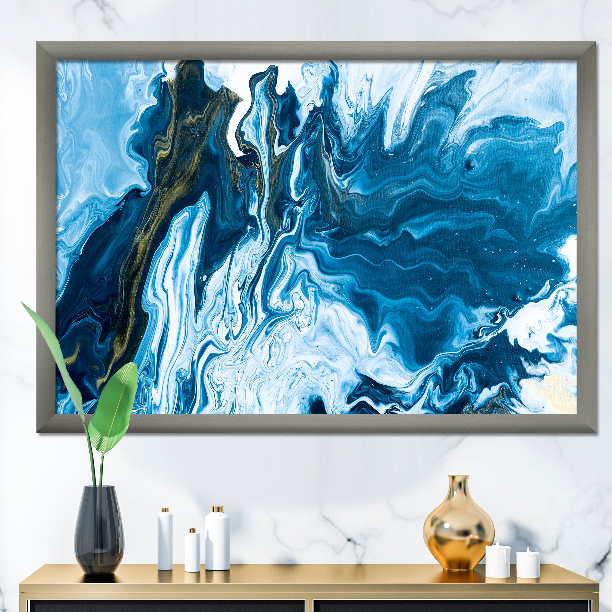 White, grey and White Hand Painted Marble Acrylic III Wall Art