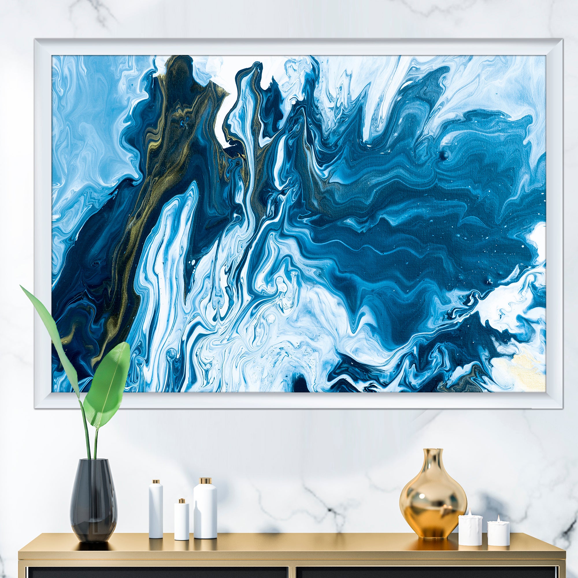 White, grey and White Hand Painted Marble Acrylic III Wall Art