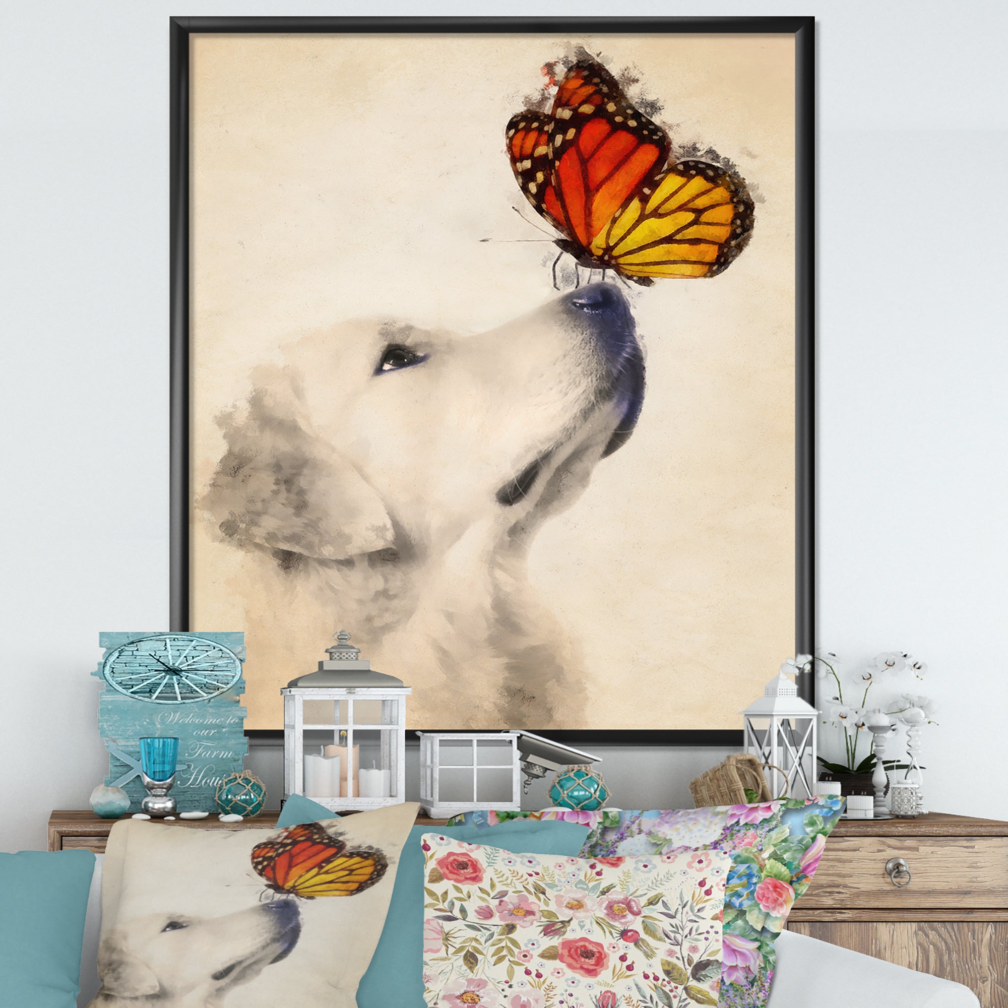 Golden Retriever Dog with Butterfly I Wall Art