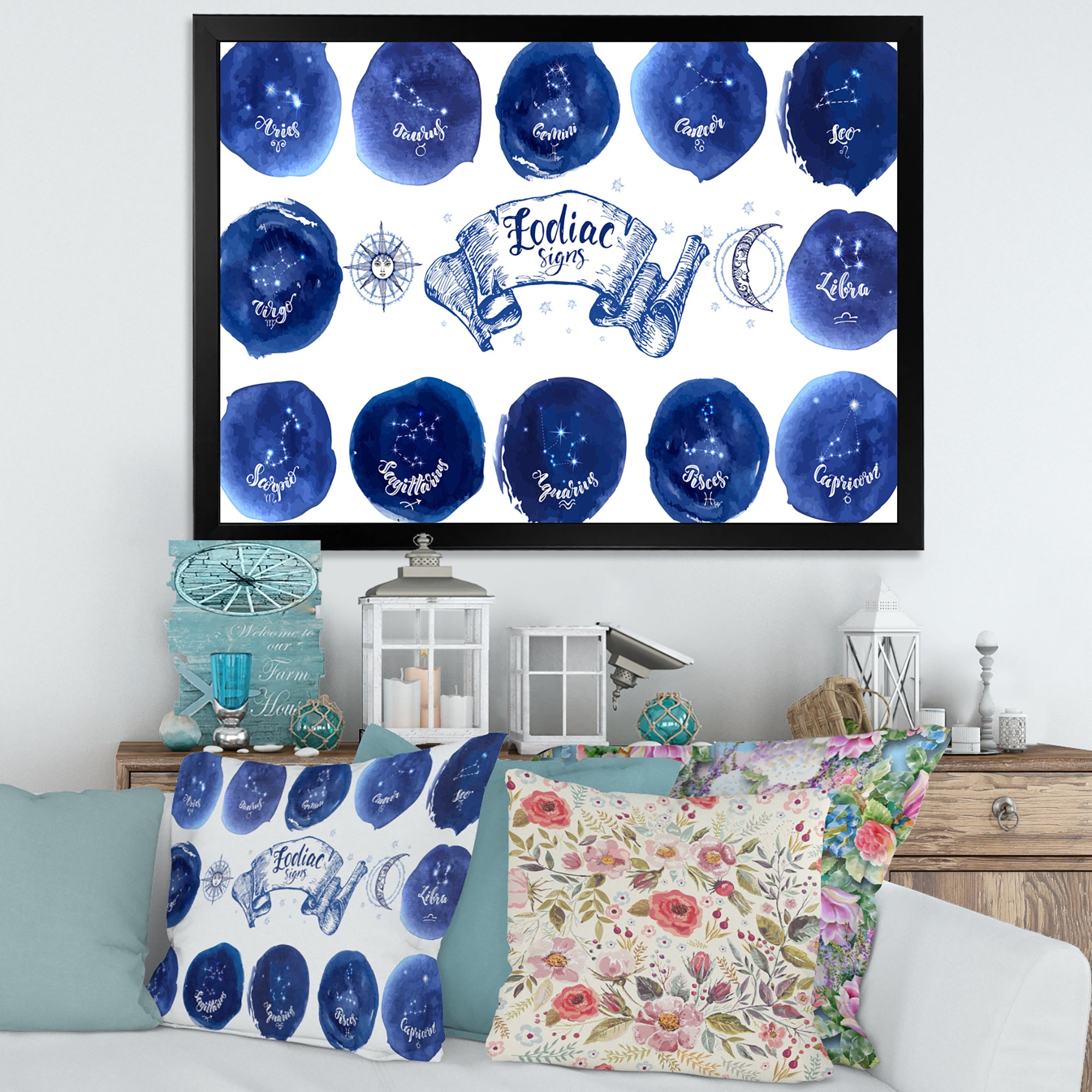 Collection of Astrology Signs On Blue