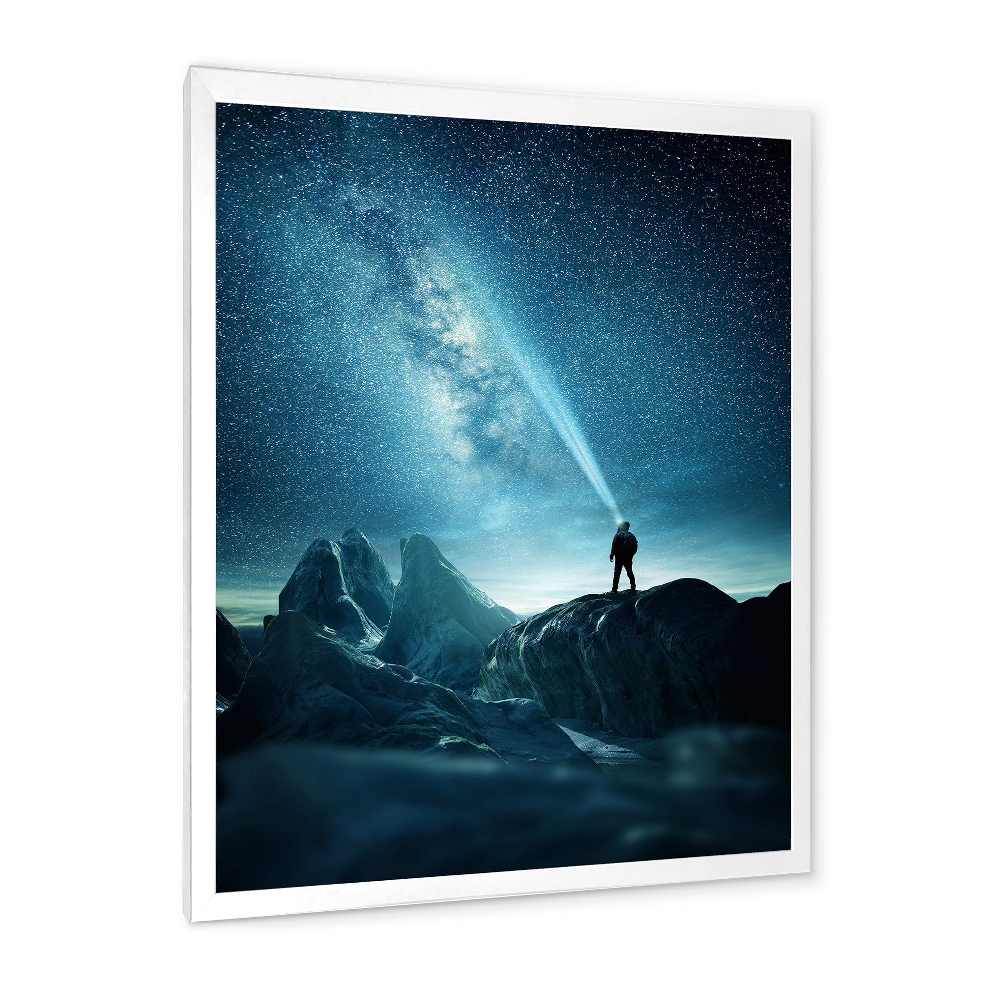 A Man Shining A Light Into The Night Sky