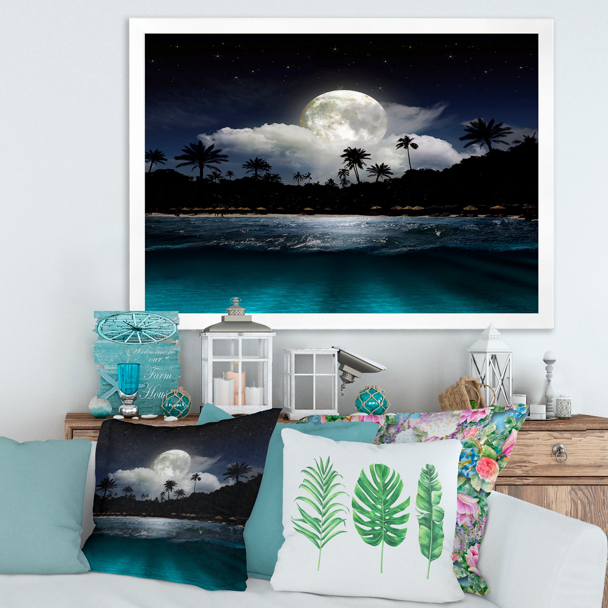 Fishing Boat Under Tropical Full Moon