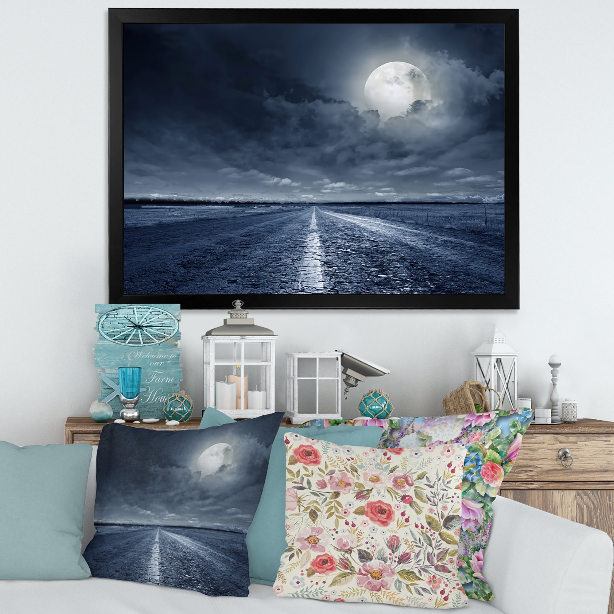 Asphalt Road Under Cloudy Full Moon I