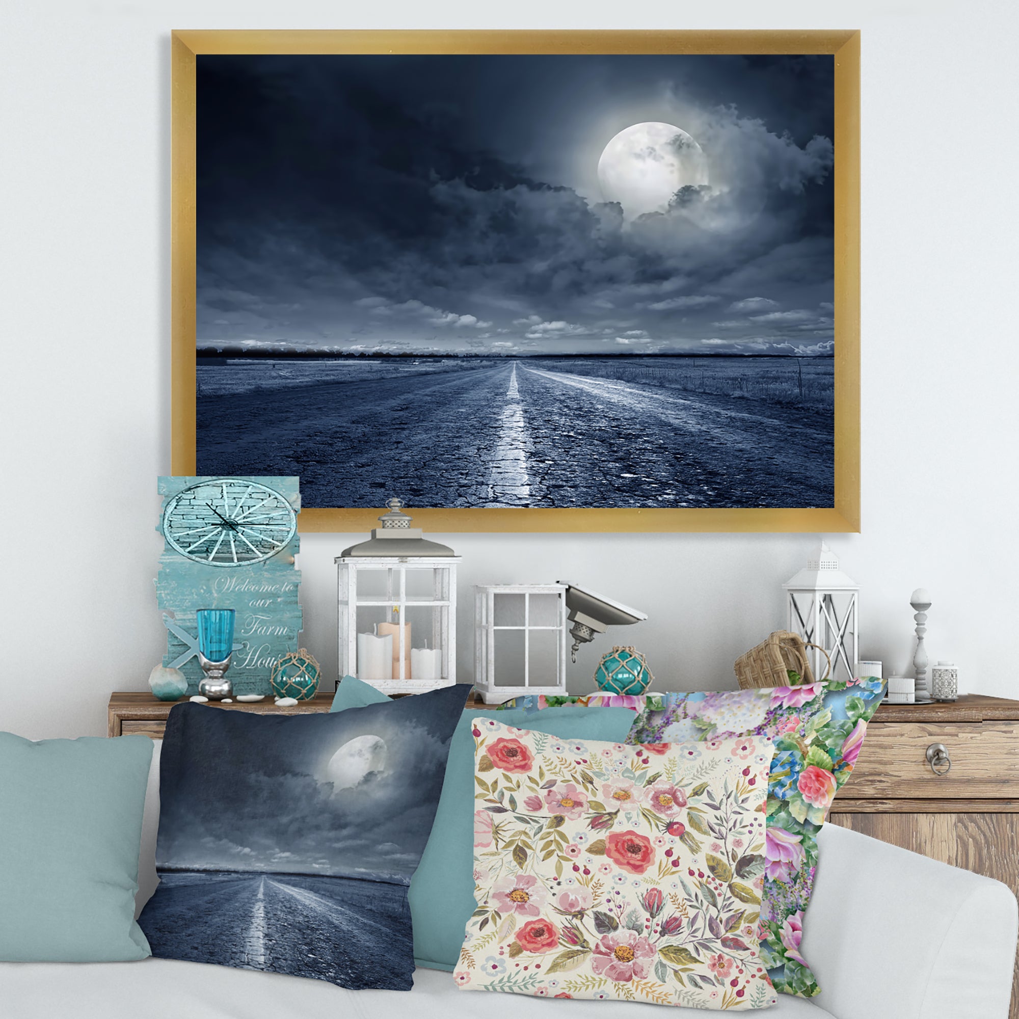 Asphalt Road Under Cloudy Full Moon I