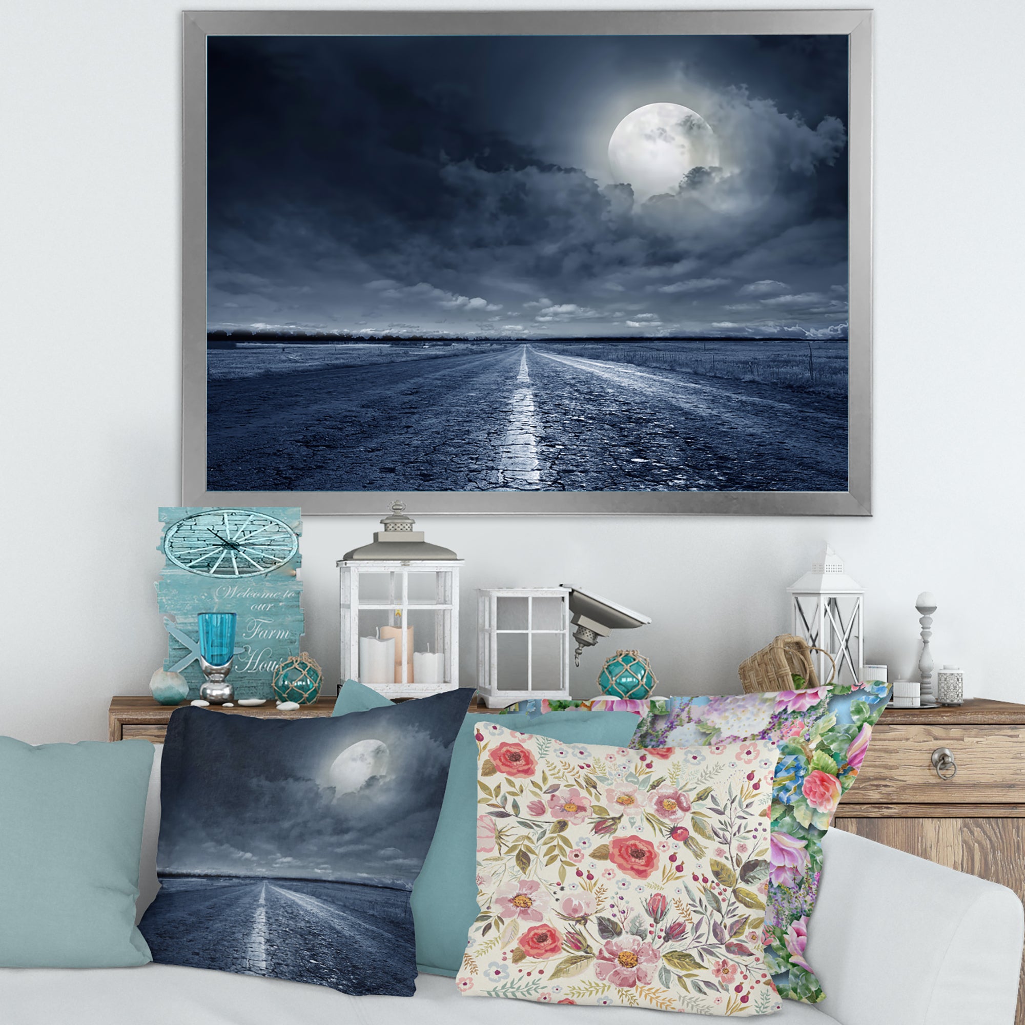 Asphalt Road Under Cloudy Full Moon I