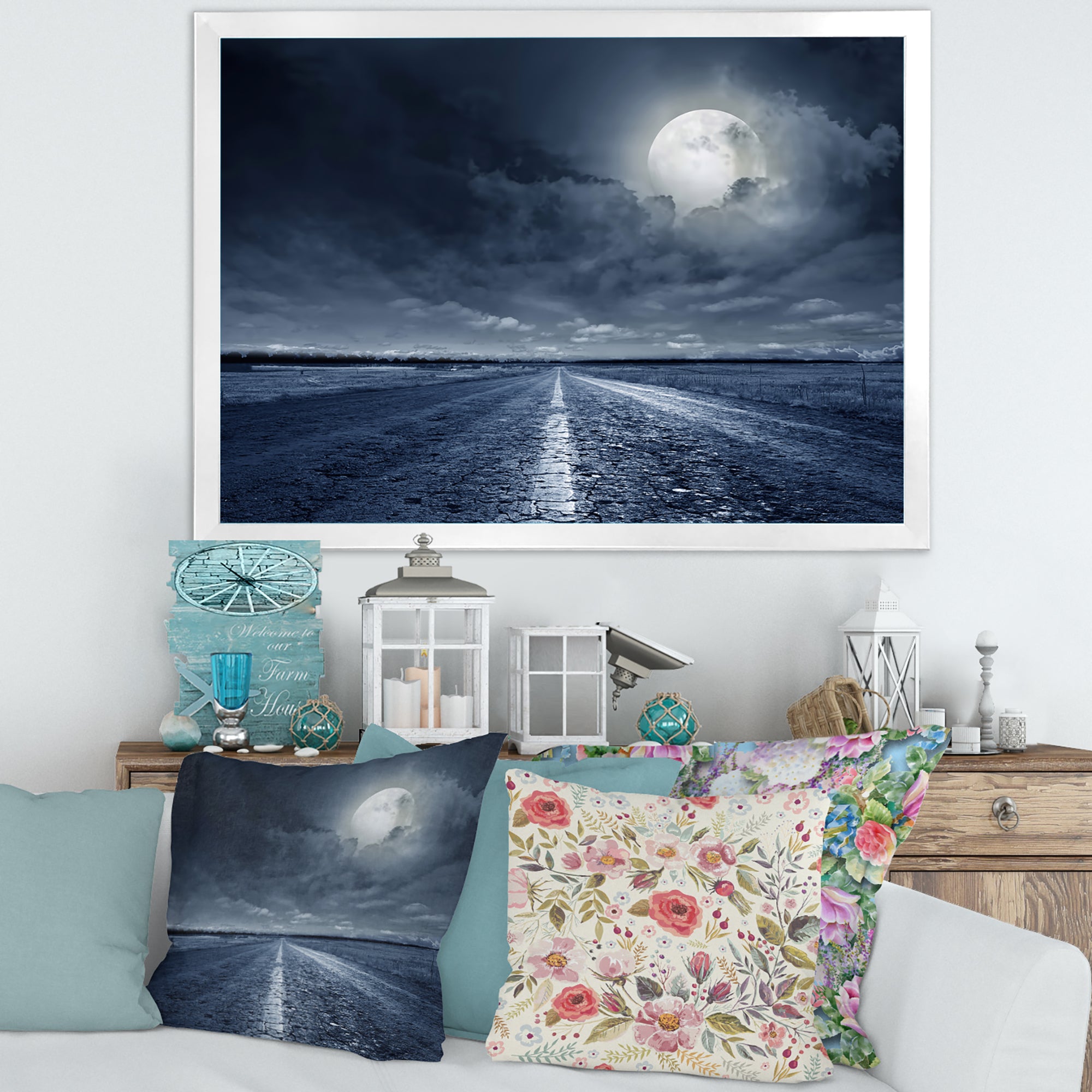 Asphalt Road Under Cloudy Full Moon I