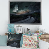 Rural Road Through The Meadow Under Full Moon