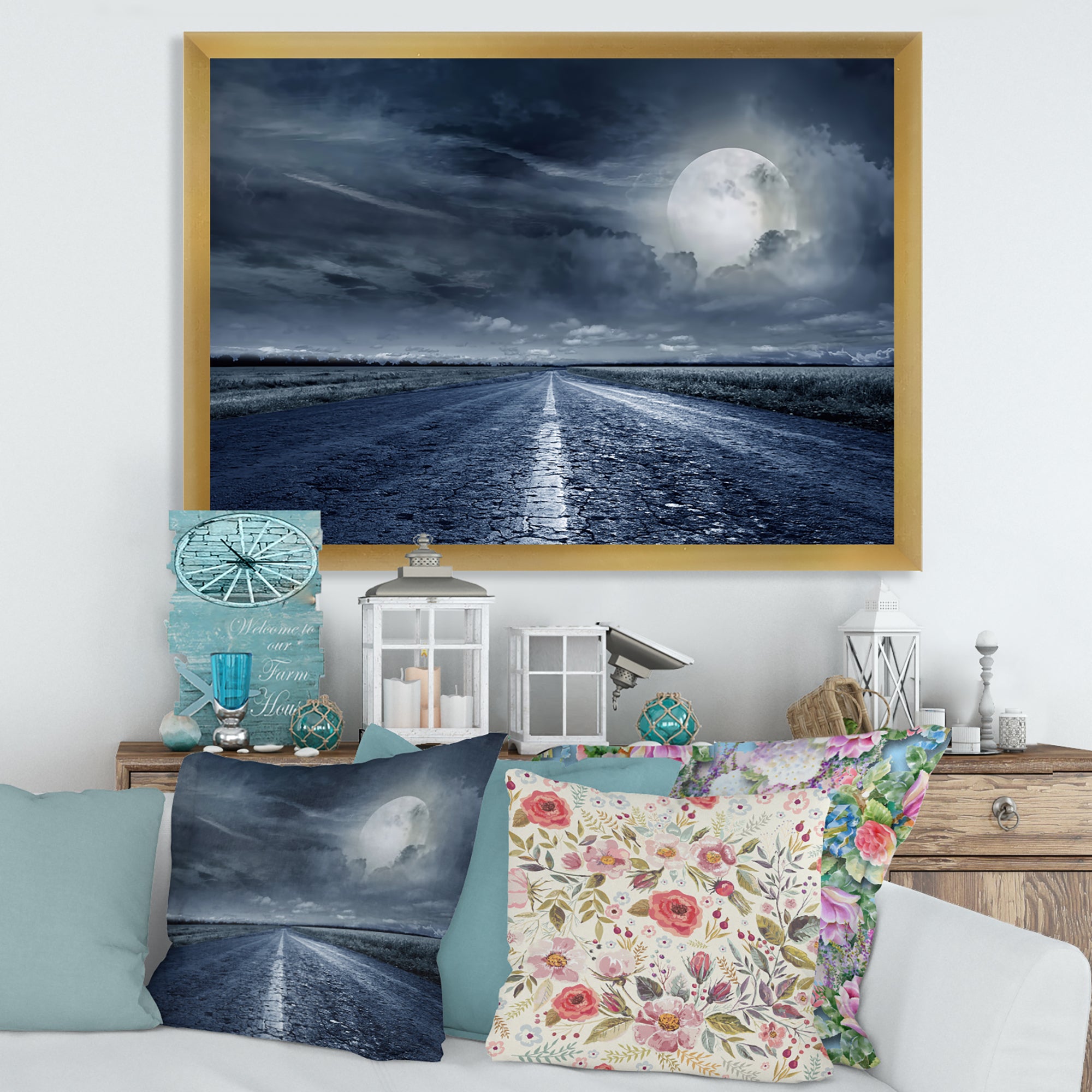 Asphalt Road Under Cloudy Full Moon II