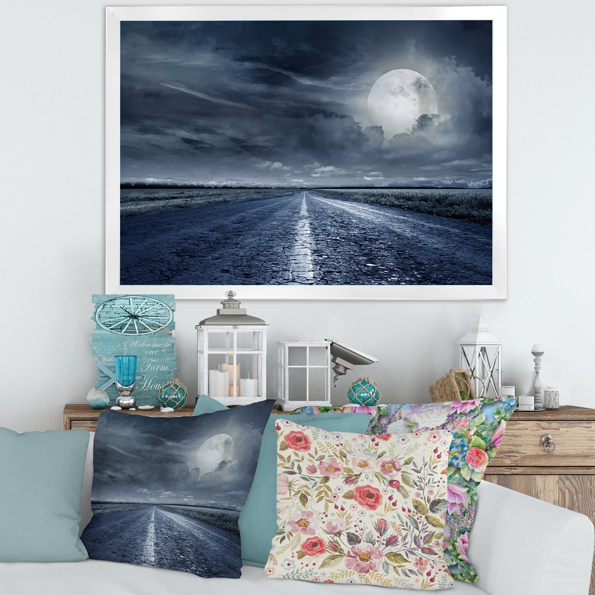 Asphalt Road Under Cloudy Full Moon II