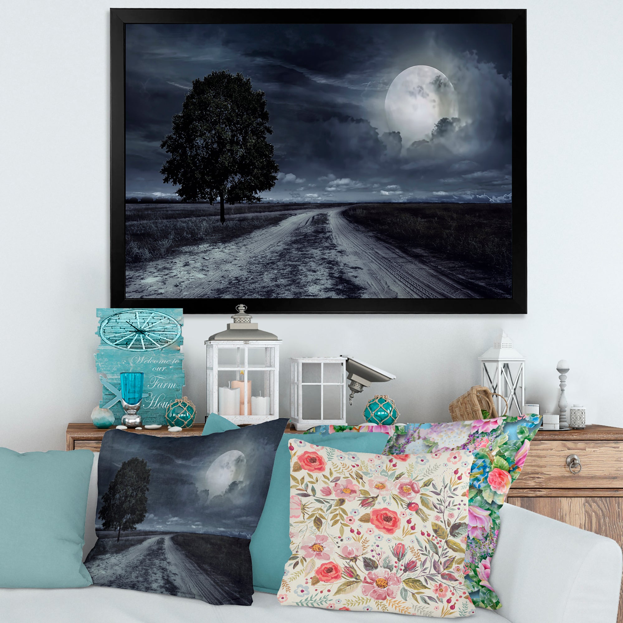 Paved Road Under A Full Moon