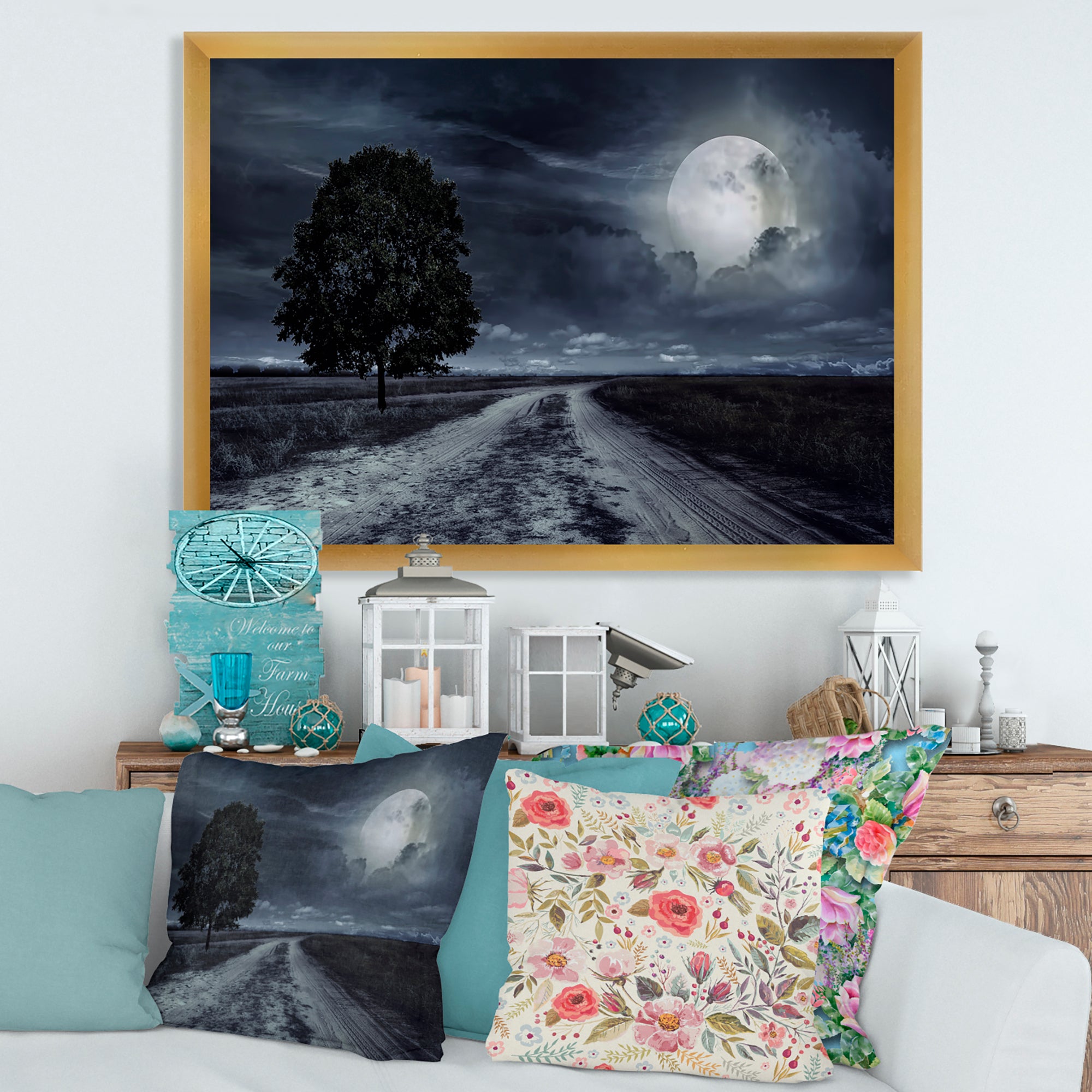 Paved Road Under A Full Moon