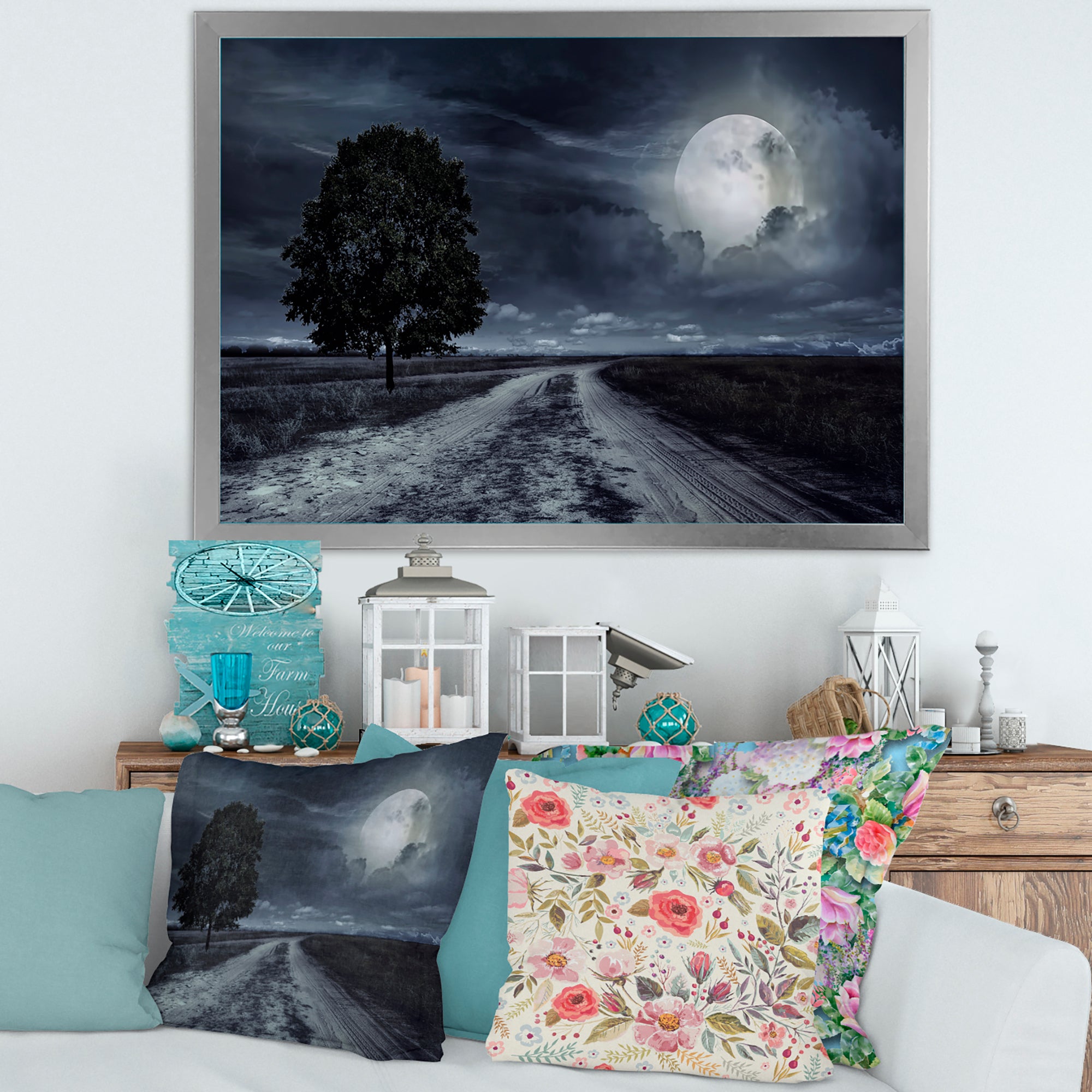 Paved Road Under A Full Moon