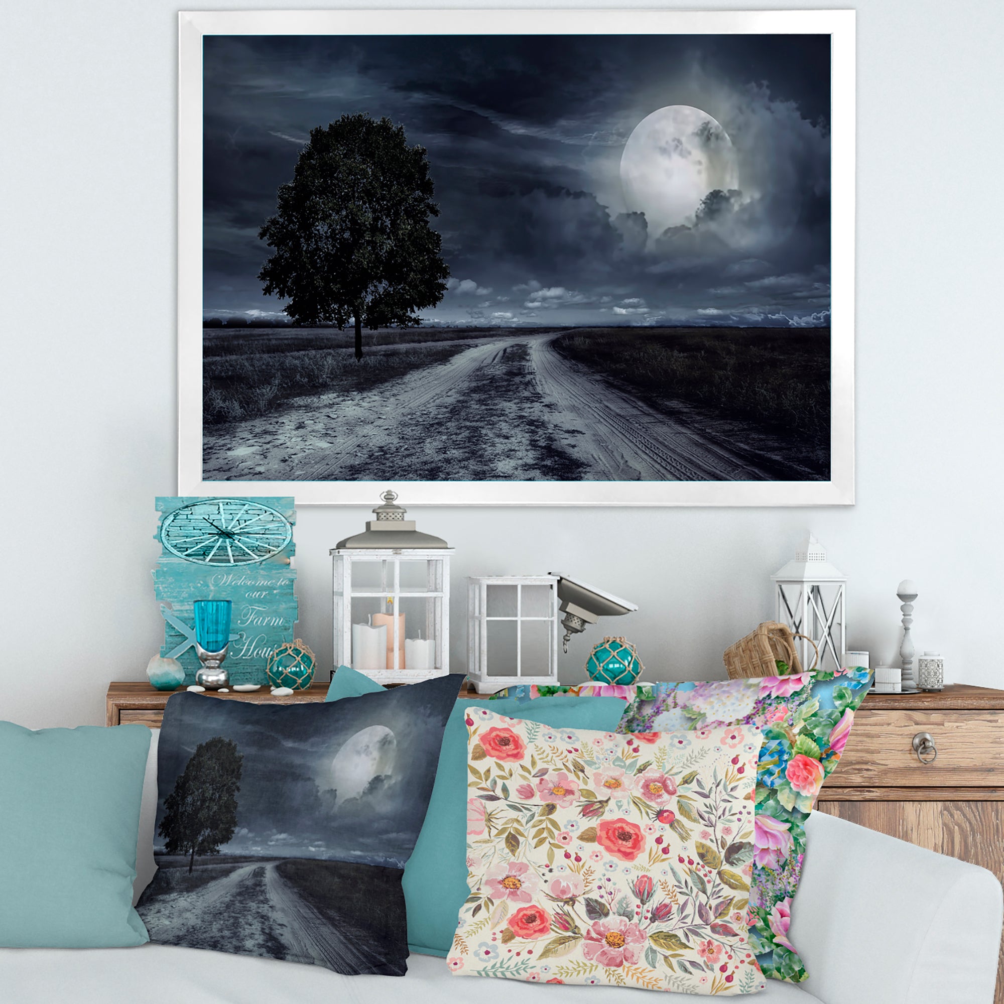 Paved Road Under A Full Moon