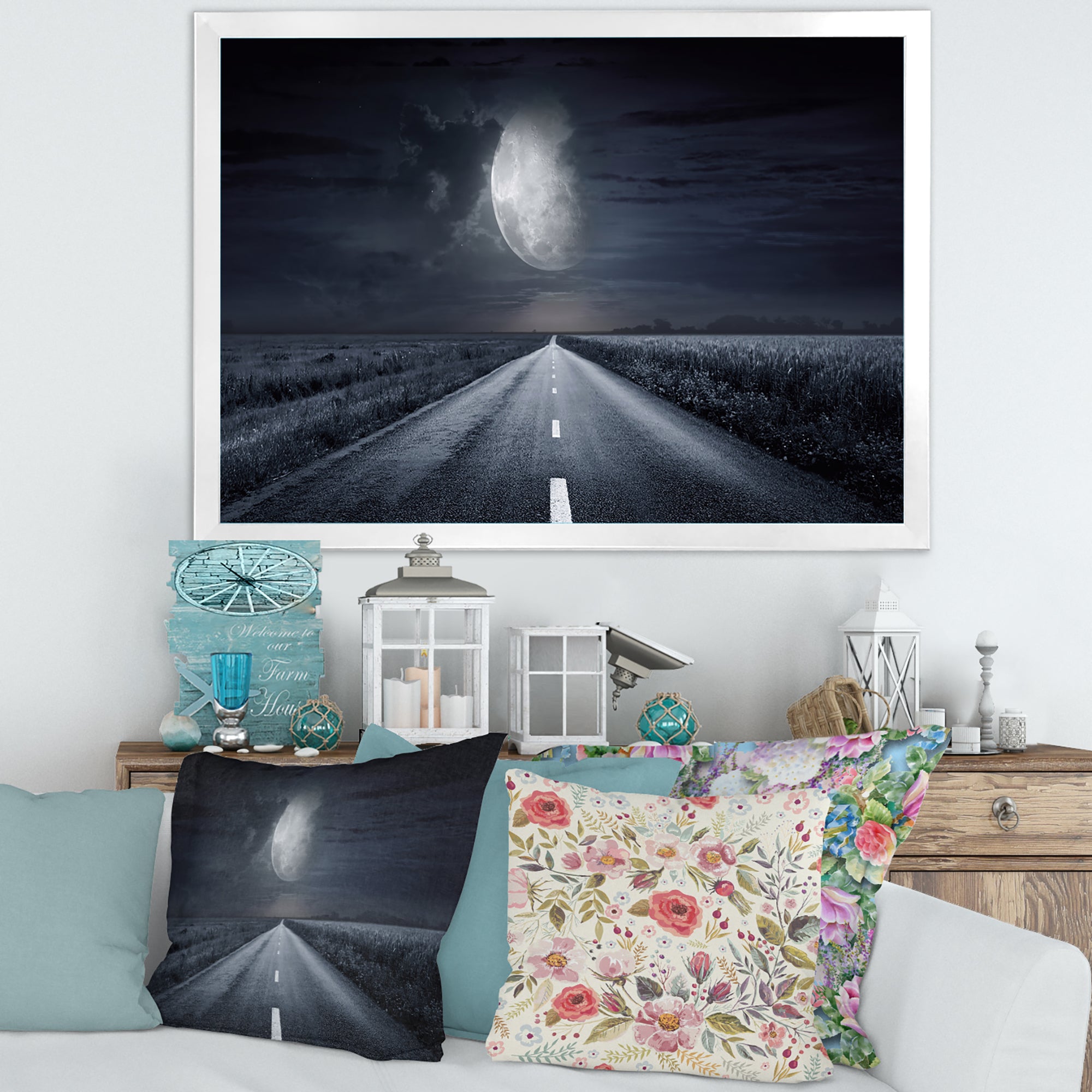 Asphalt Road Under Cloudy Full Moon III