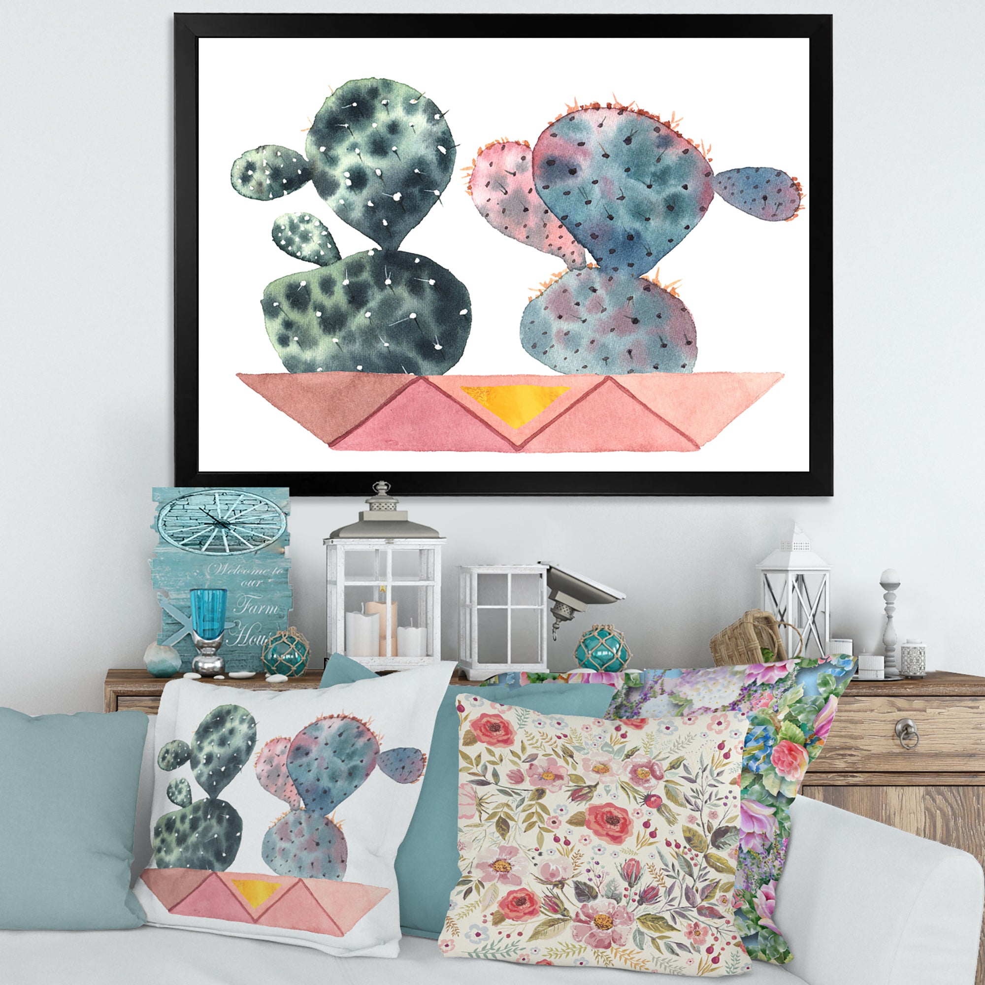 Cactus Duo In Pink Geometric Pots