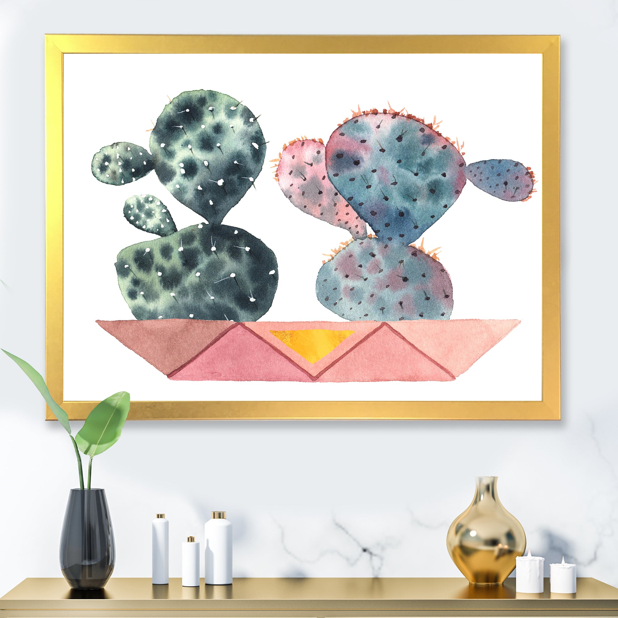 Cactus Duo In Pink Geometric Pots