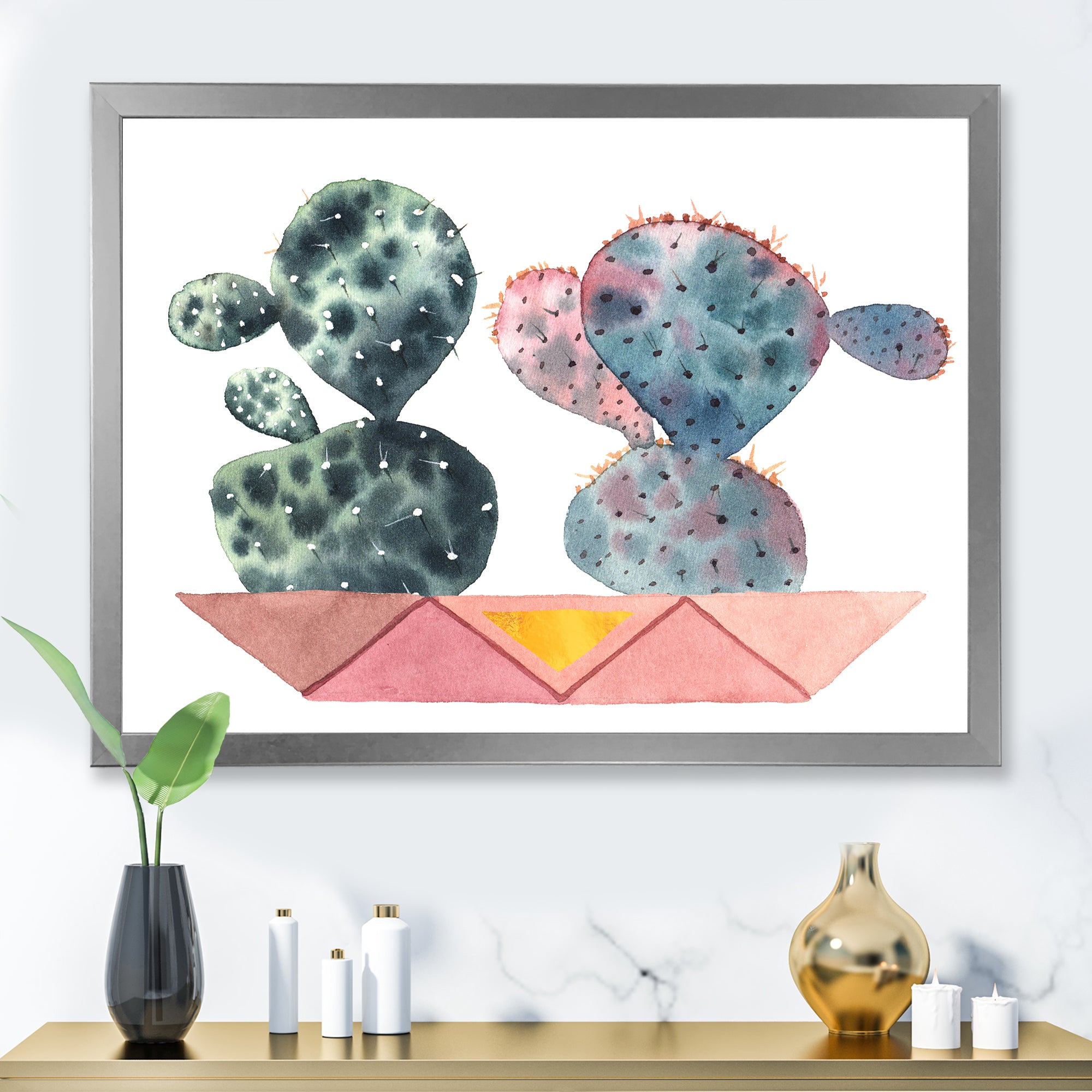 Cactus Duo In Pink Geometric Pots