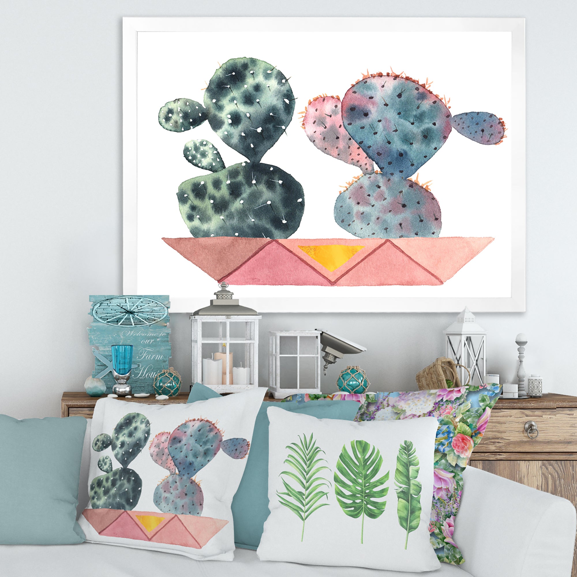 Cactus Duo In Pink Geometric Pots