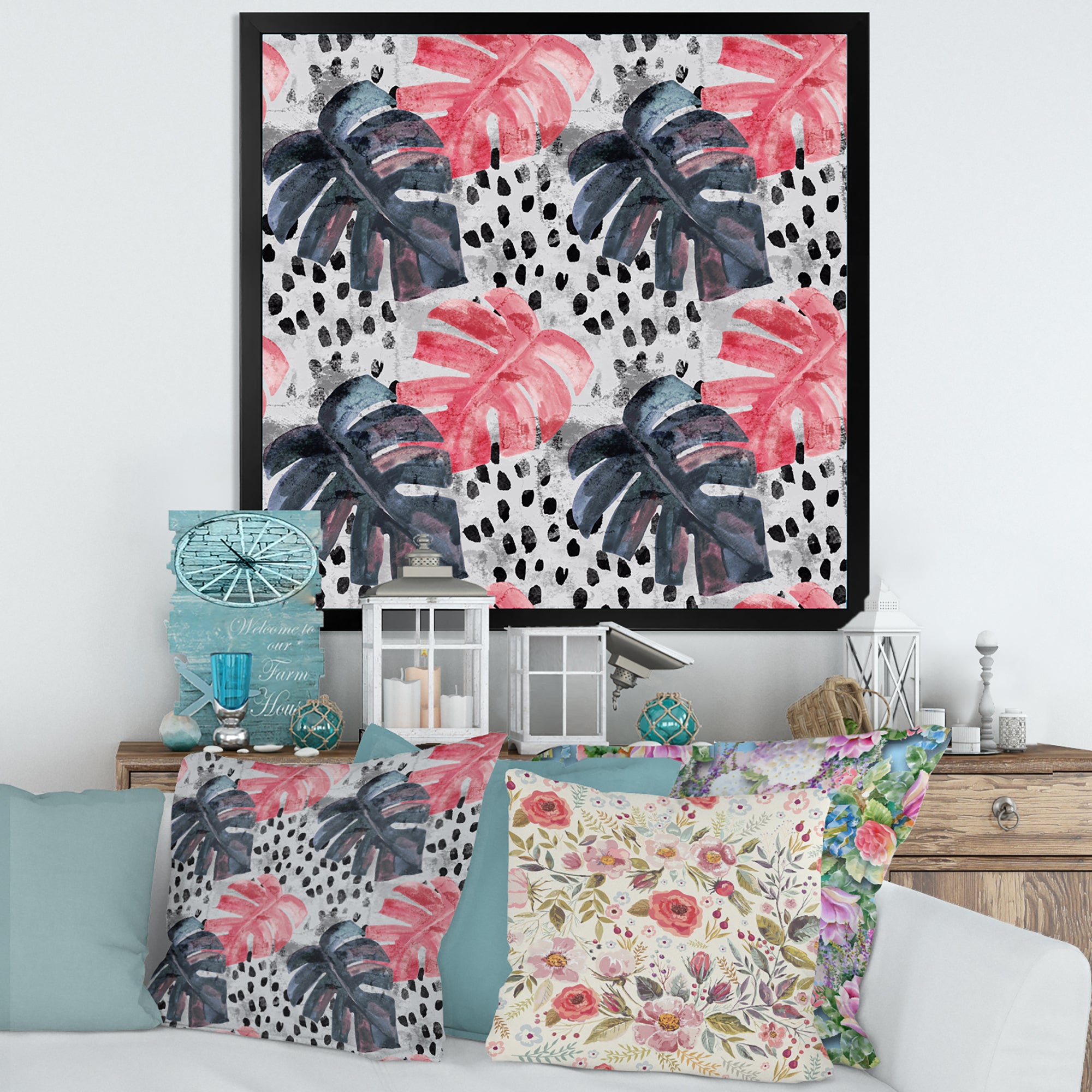 Colored Monstera On Rough Brush Strokes I