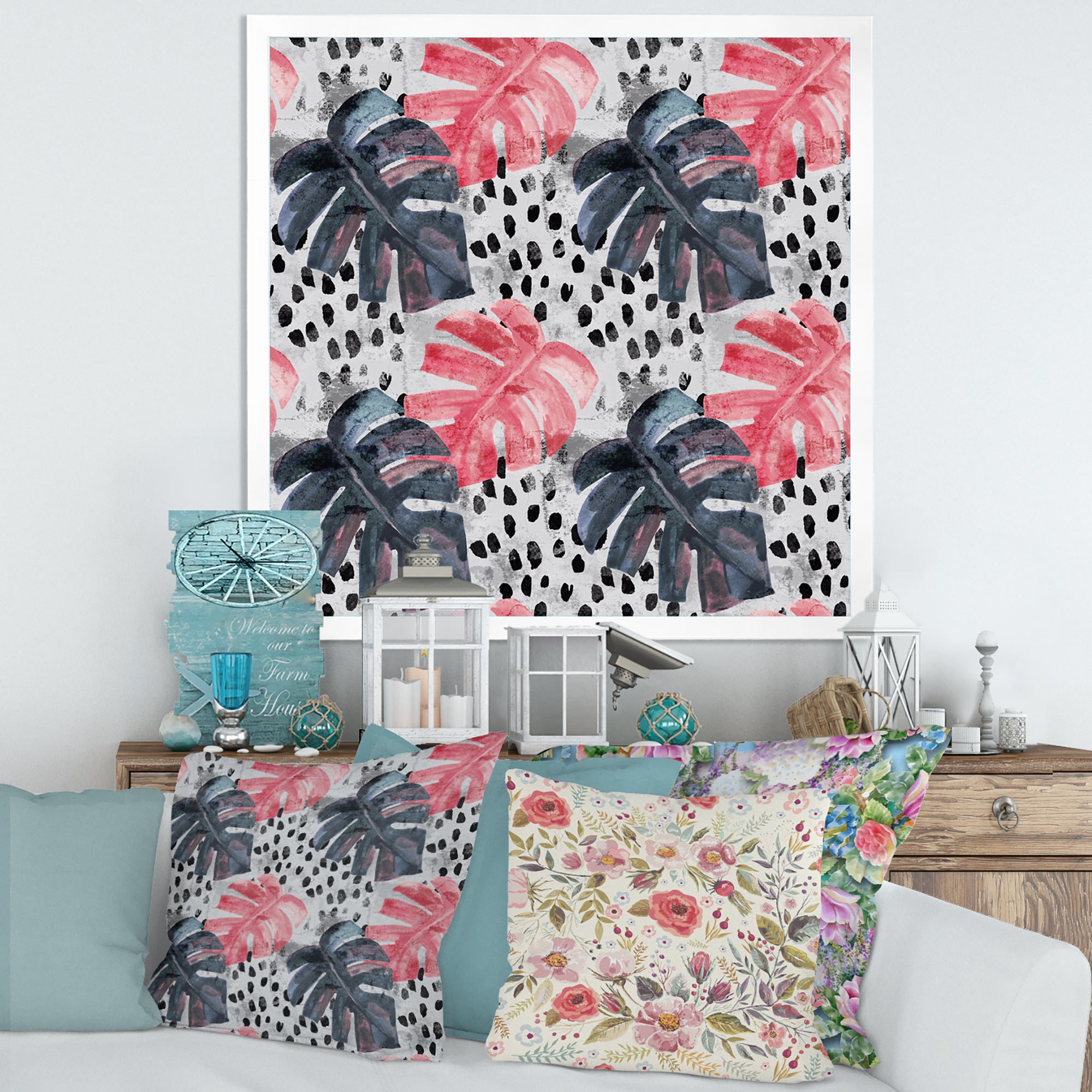 Colored Monstera On Rough Brush Strokes I