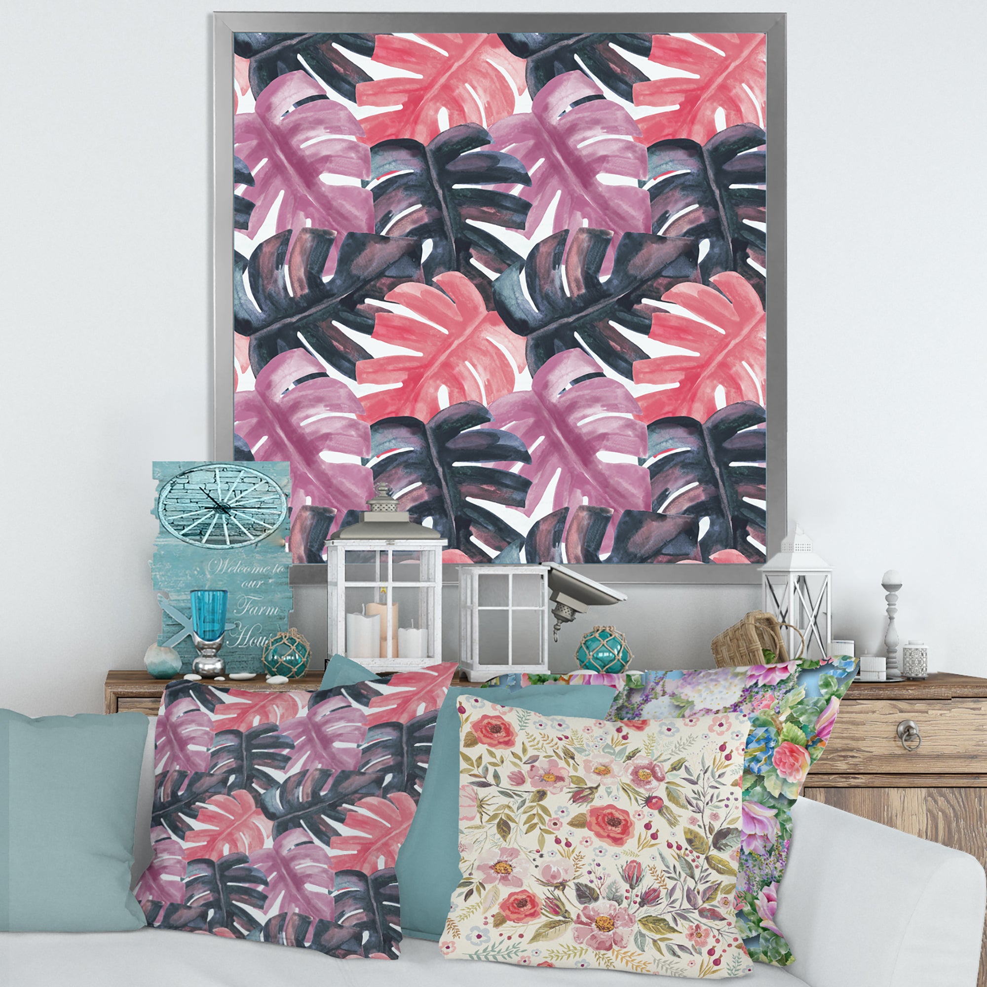 Colored Monstera On Rough Brush Strokes II