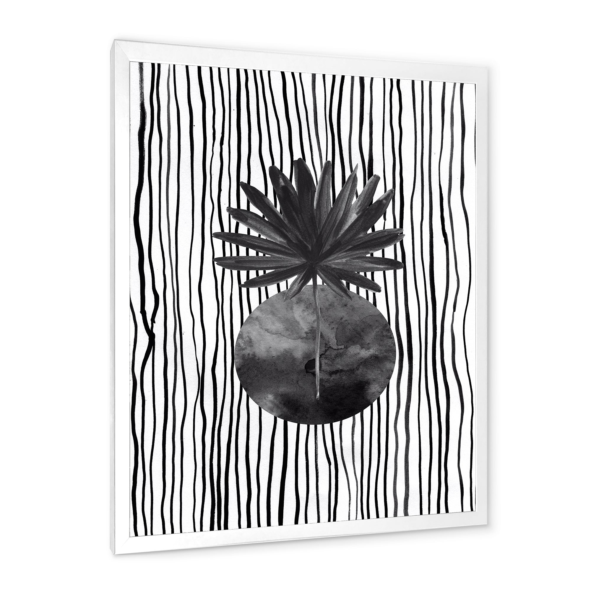 Black and White Tropical Leaf On Striped I
