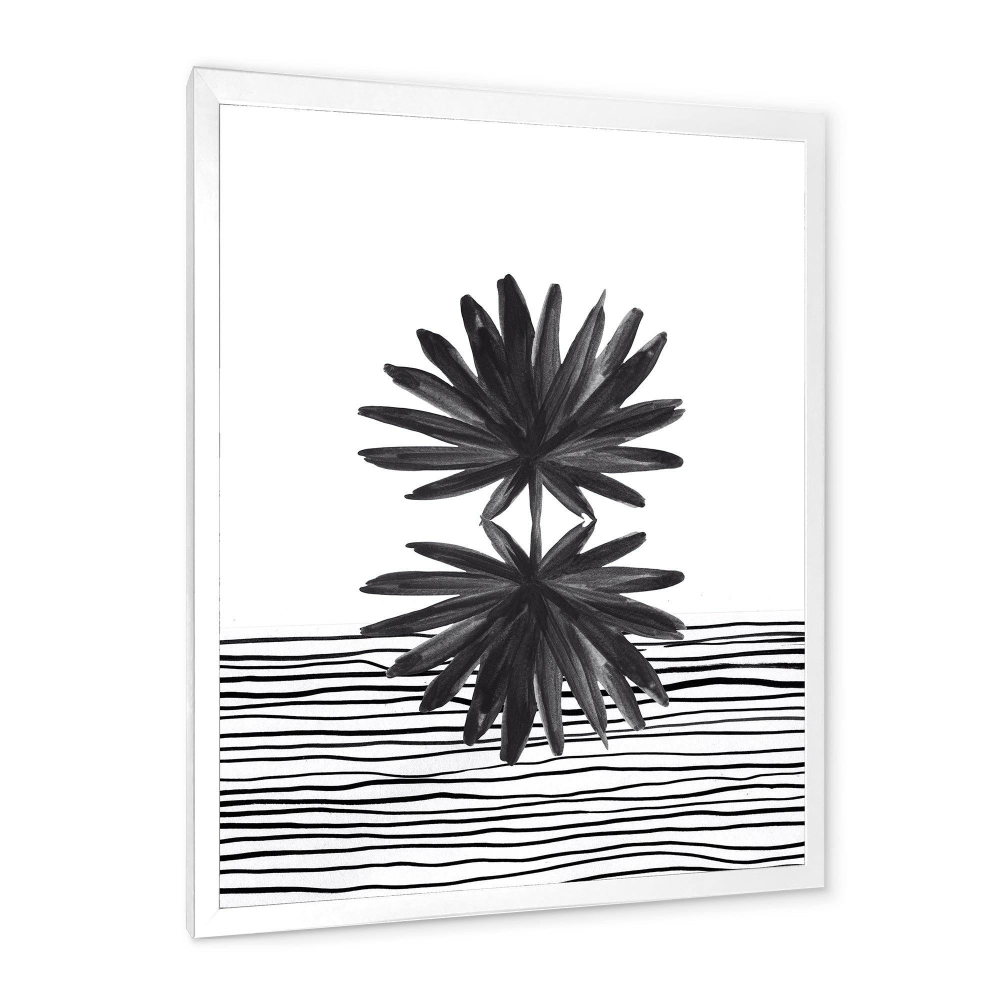 Black and White Tropical Leaf On Striped II