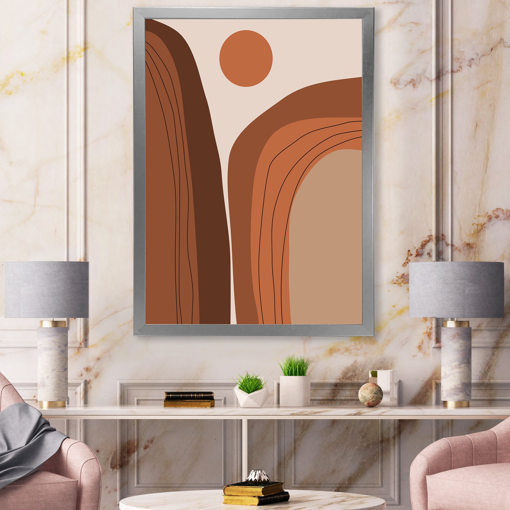Abstract Terracotta Sunset Mountain Landscape