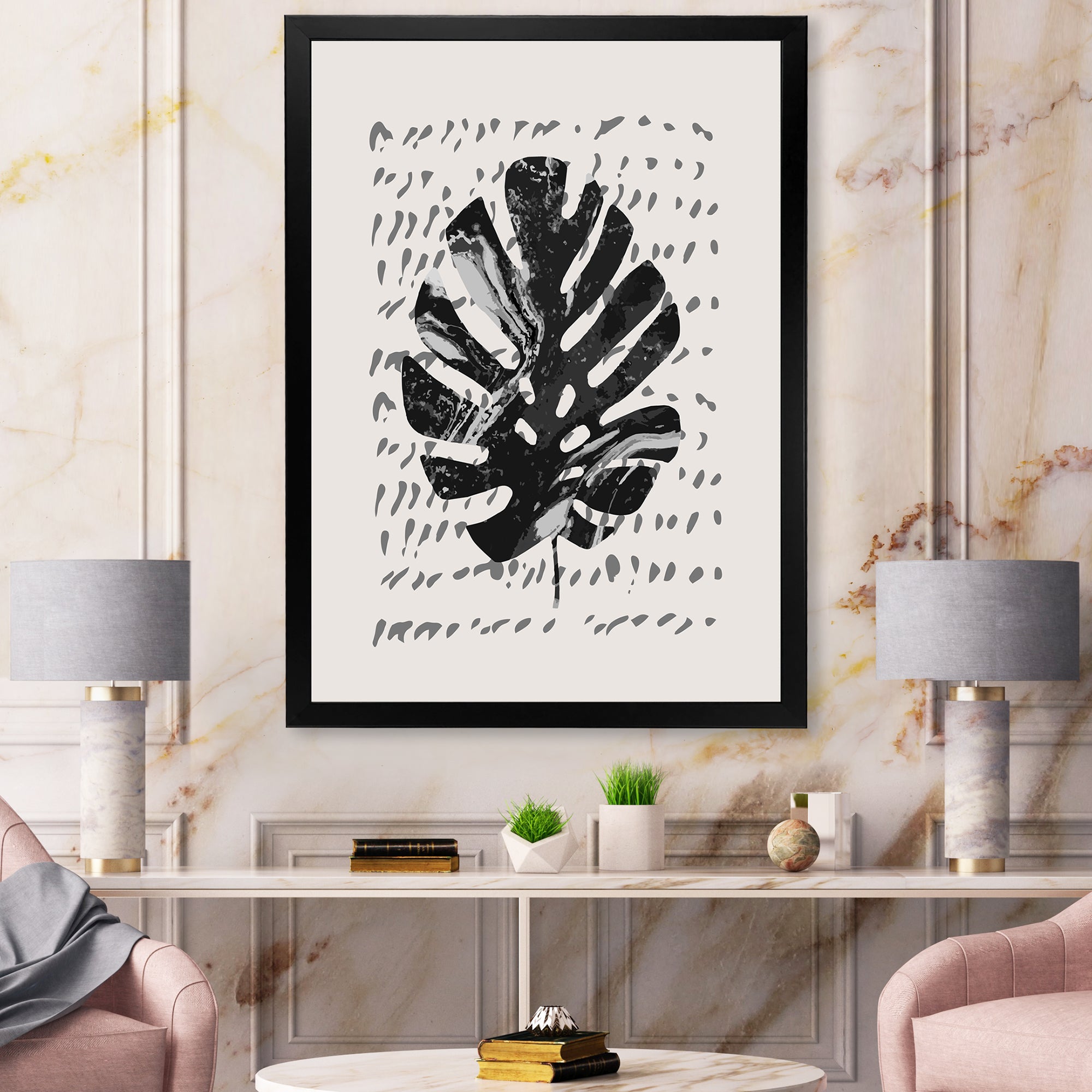 Minimal Tropical Palm Leaf On Grunge Texture