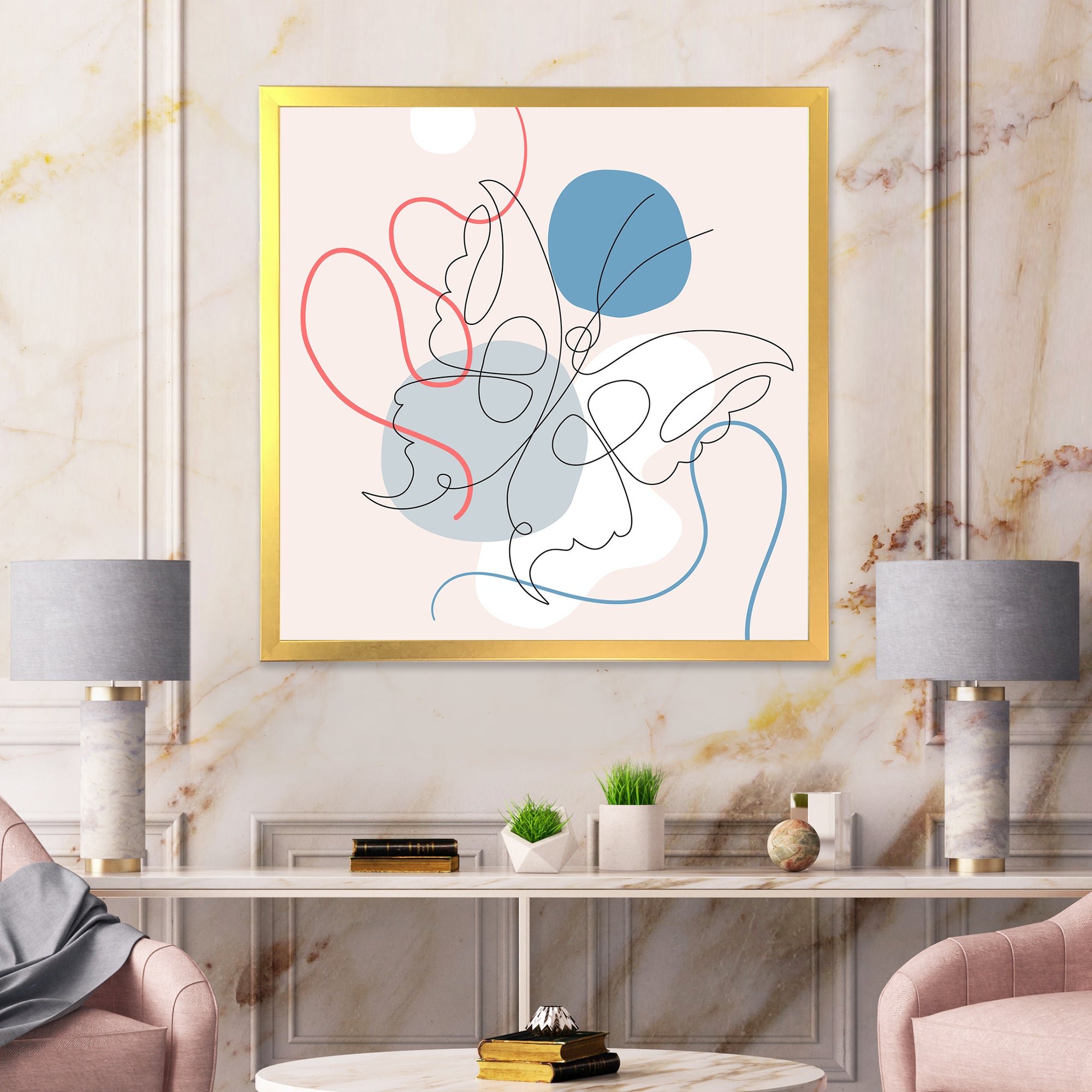 Butterfly One Line Drawing On Cubism Shapes I