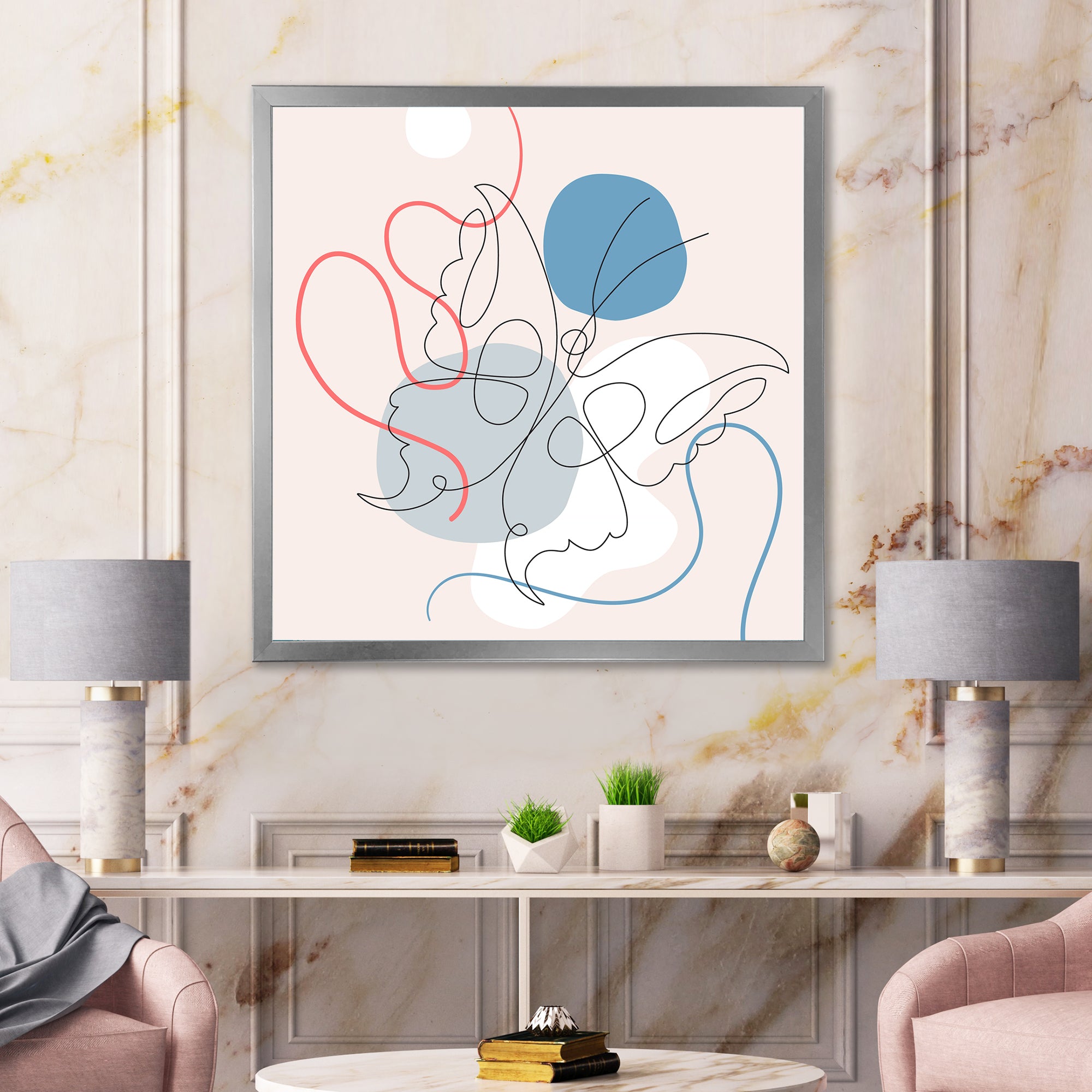 Butterfly One Line Drawing On Cubism Shapes I