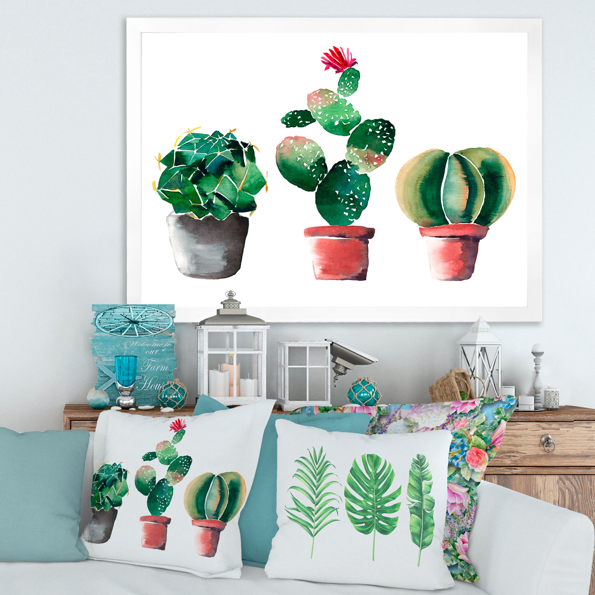 Three Cactus In Clay Pots