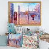 Big Ben and Woman With Red Umbrella In London