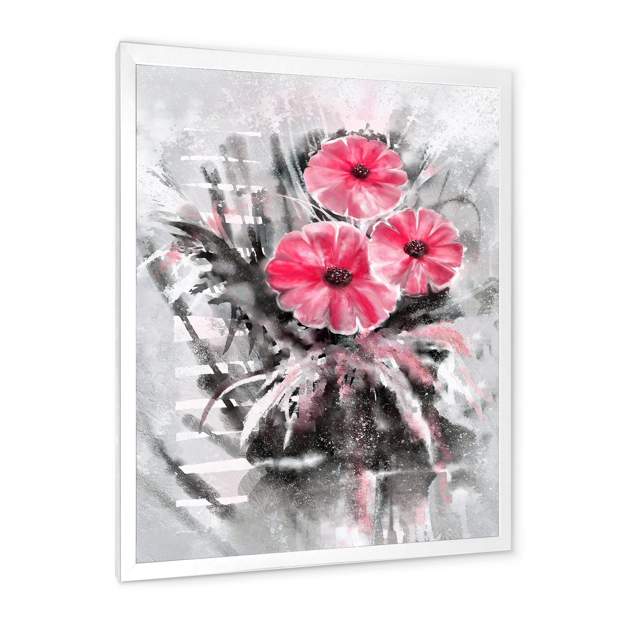 Abstract Red Flowers On Gray