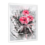 Abstract Red Flowers On Gray