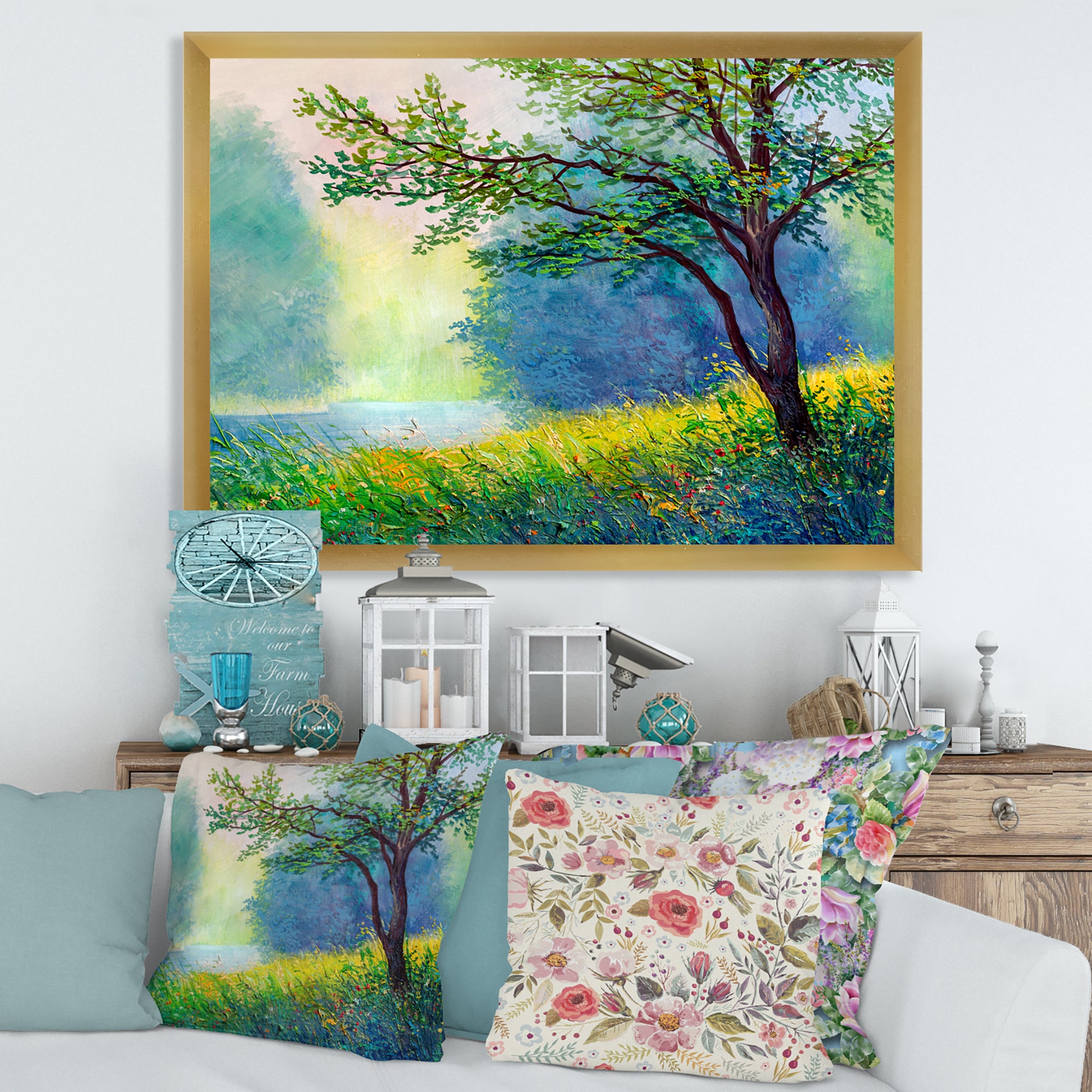 Summer Forest With River and Waterfall