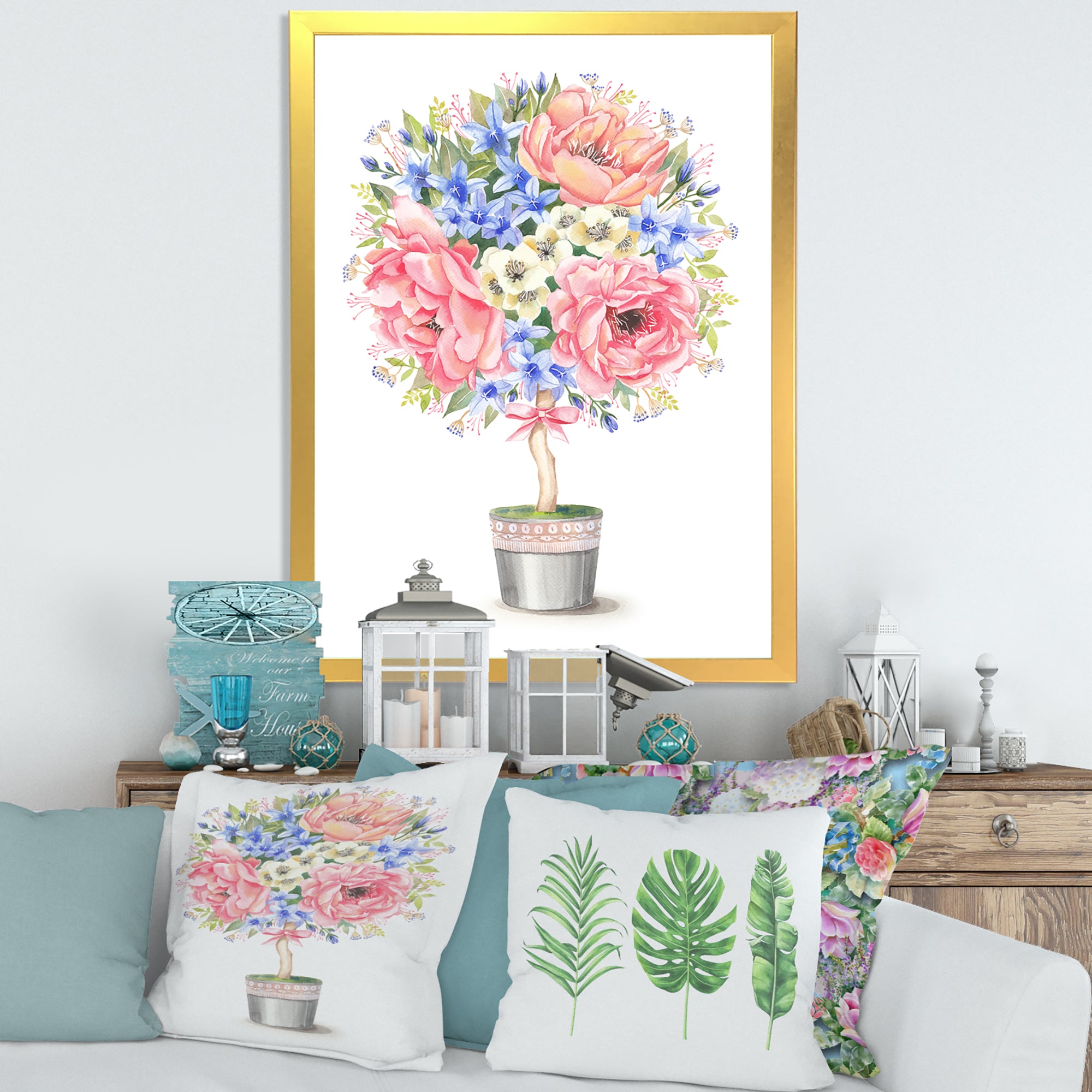 Flower Tree In A Pot With A Bow