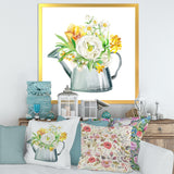 Roses Peonies & Marigolds In Garden Watering Can