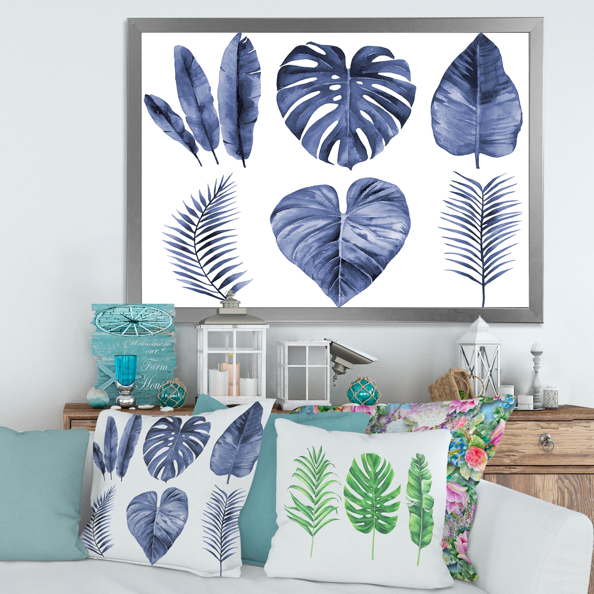 Tropical Blue Watercolour Leaves I