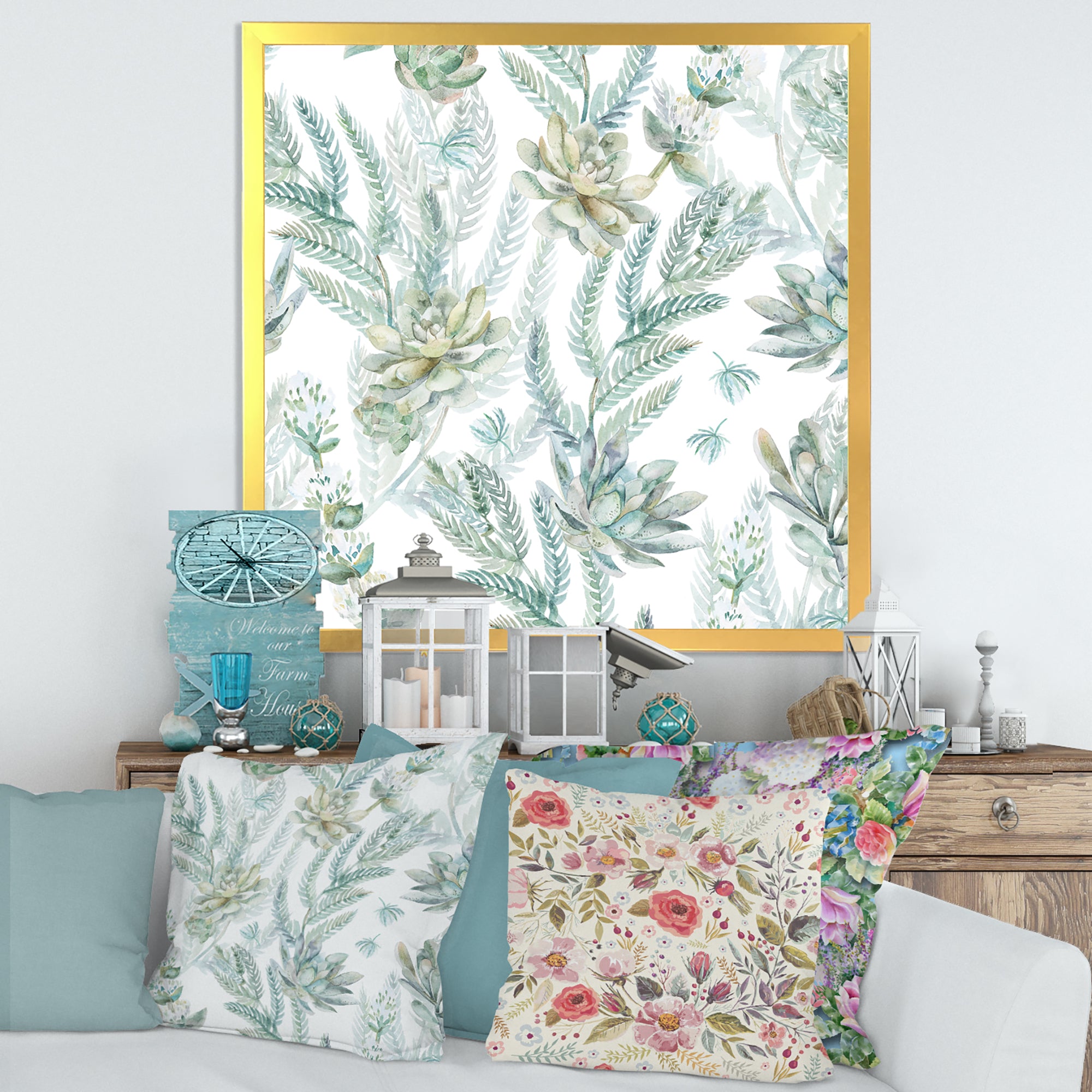 Floral Seamless Pattern Succulents Ferns Thorns