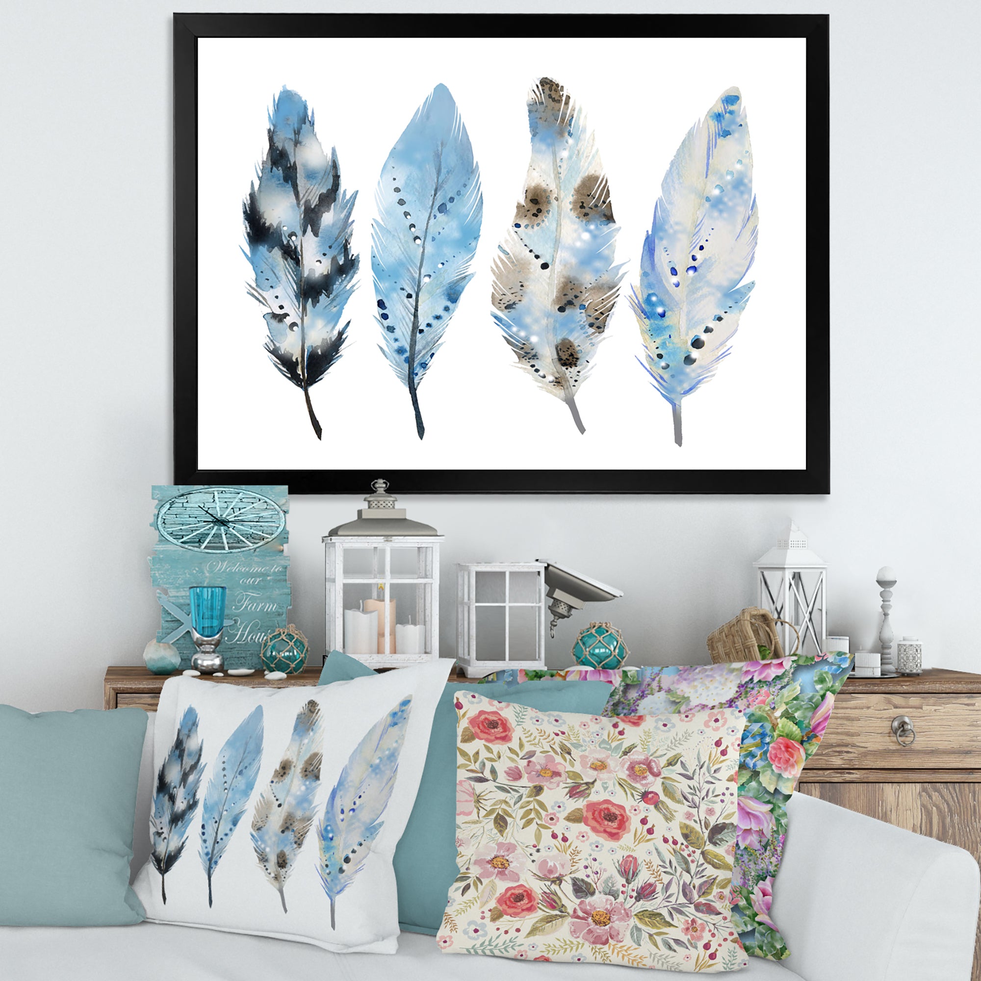 Blue Boho Feathers I